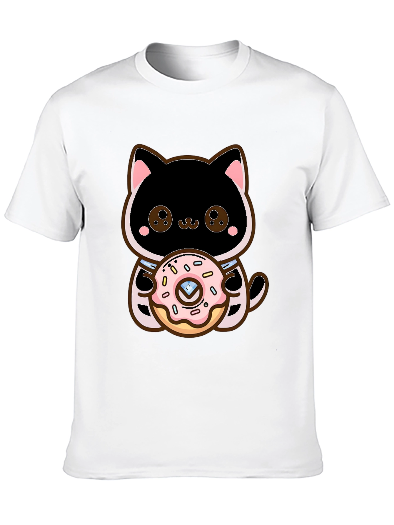 Cute Cat Holding Donut Graphic T-Shirt