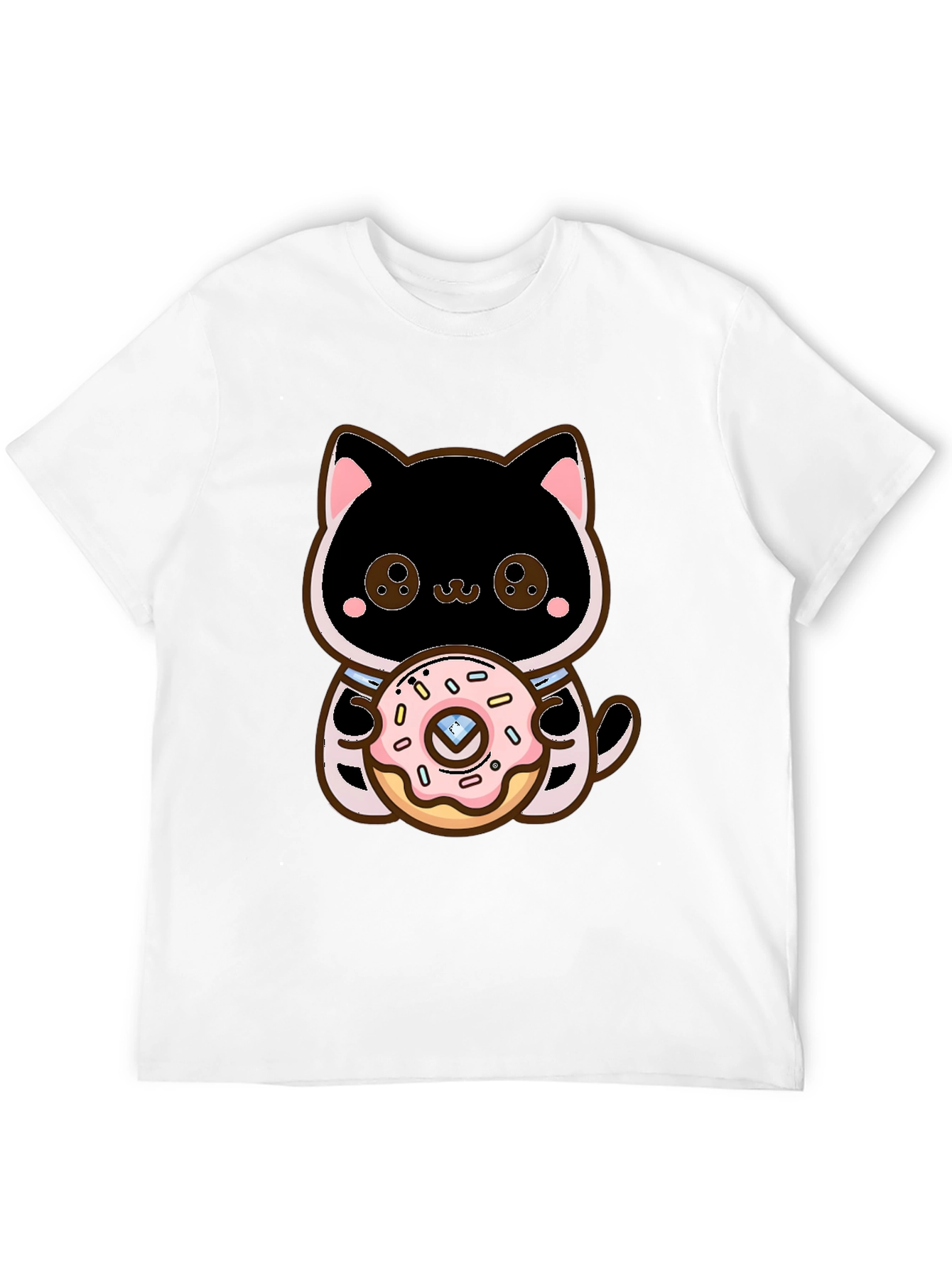 Cute Cat Holding Donut Graphic T-Shirt