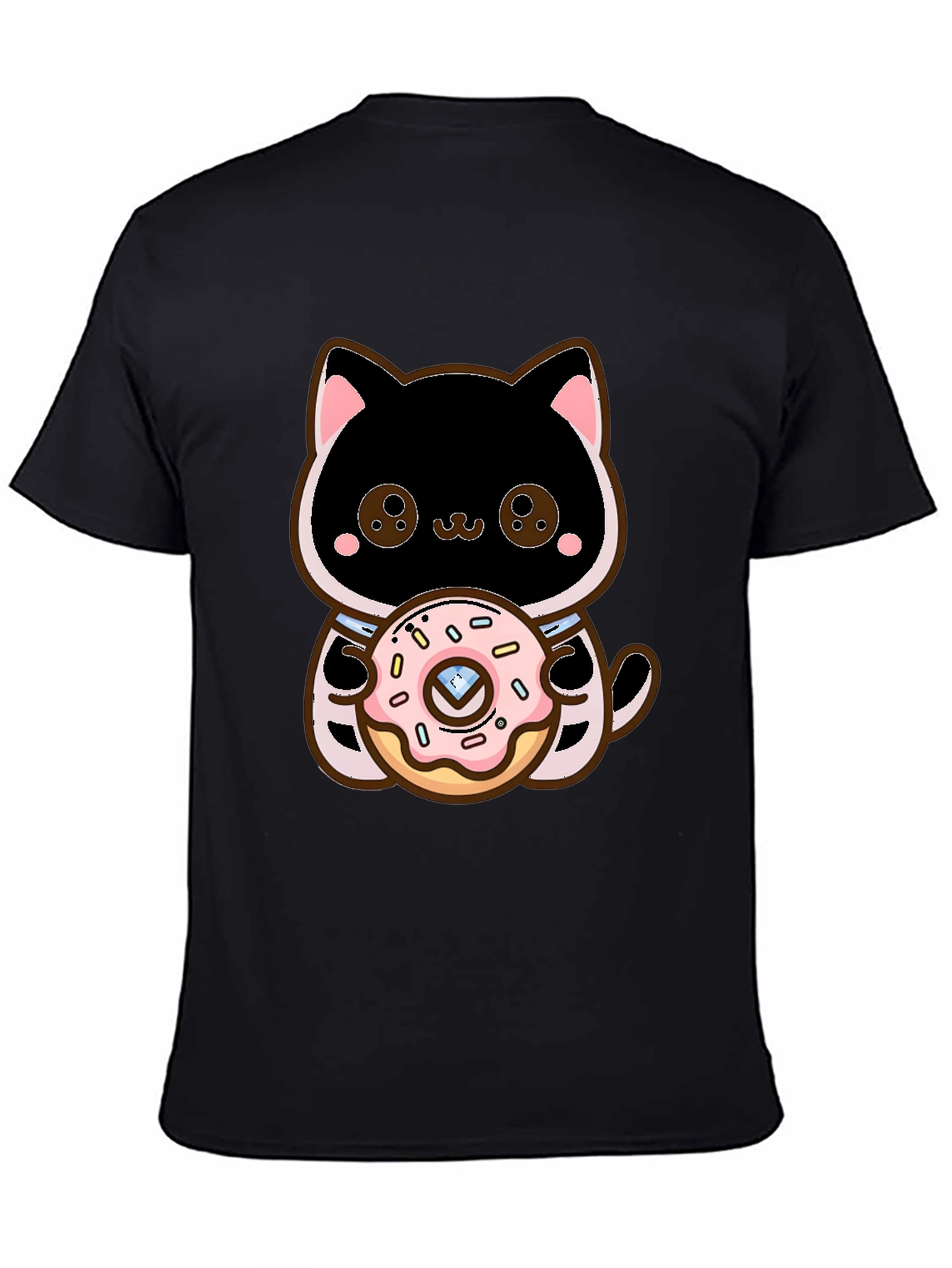 Cute Cat Holding Donut Graphic T-Shirt