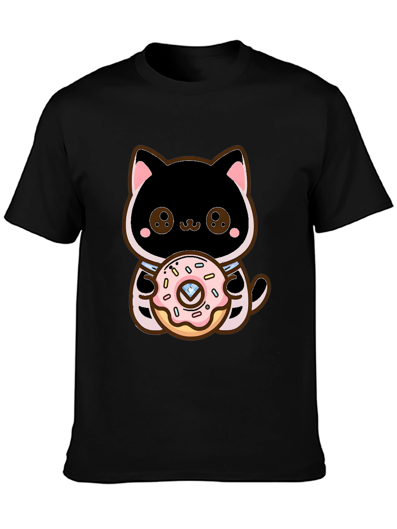 Cute Cat Holding Donut Graphic T-Shirt
