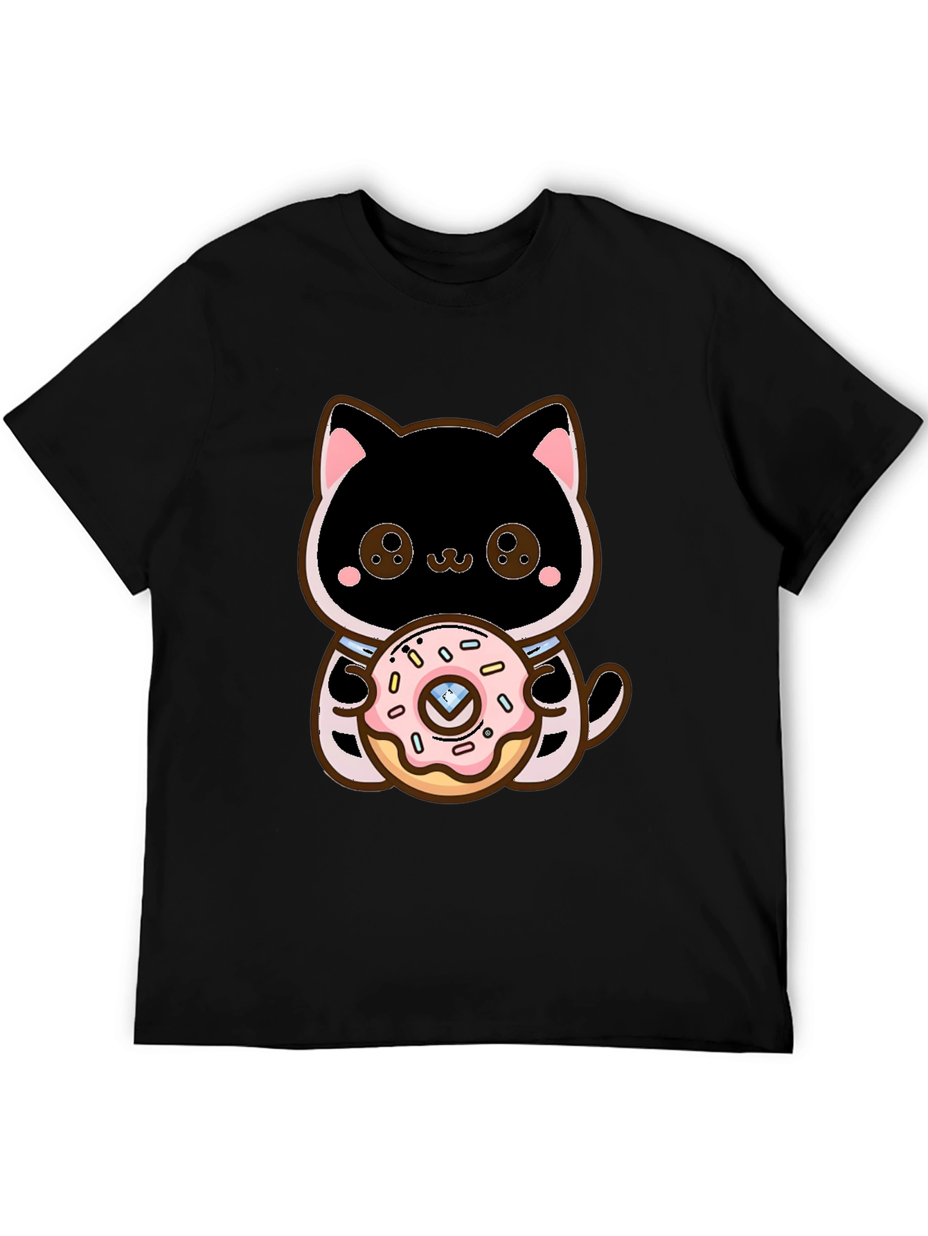 Cute Cat Holding Donut Graphic T-Shirt