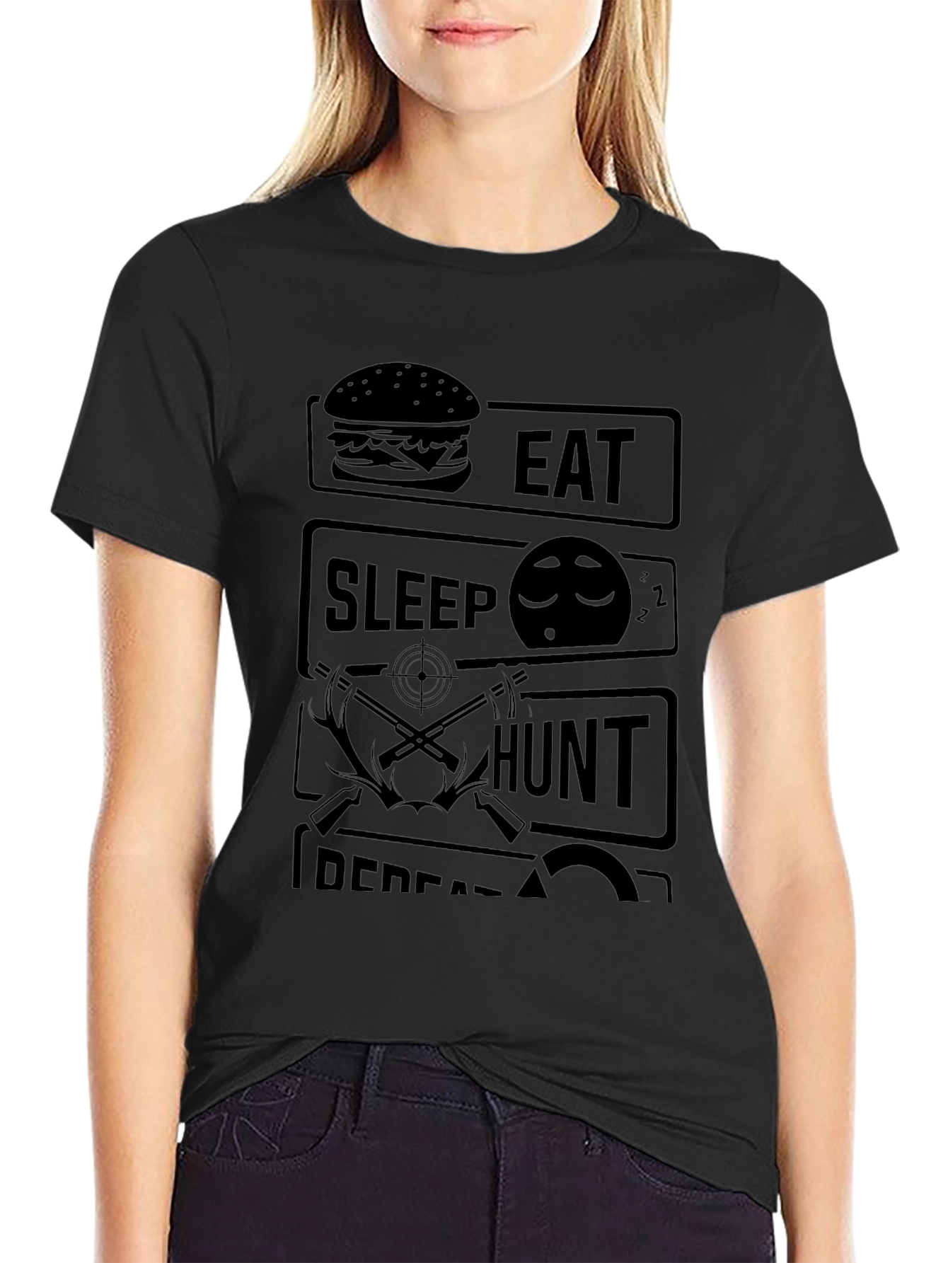 Eat Sleep Hunt Repeat Black Graphic Tee