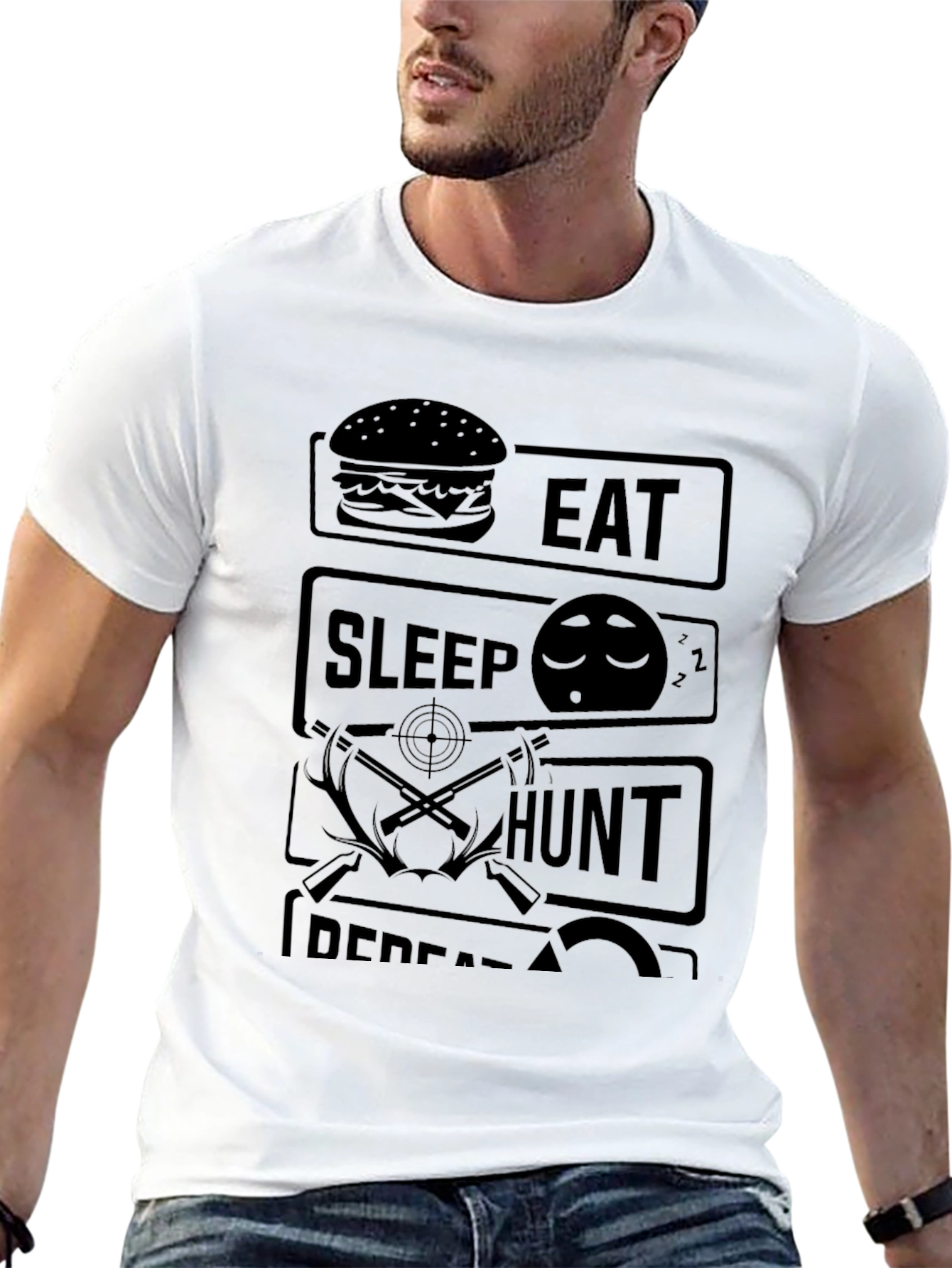 Eat Sleep Hunt Repeat Black Graphic Tee