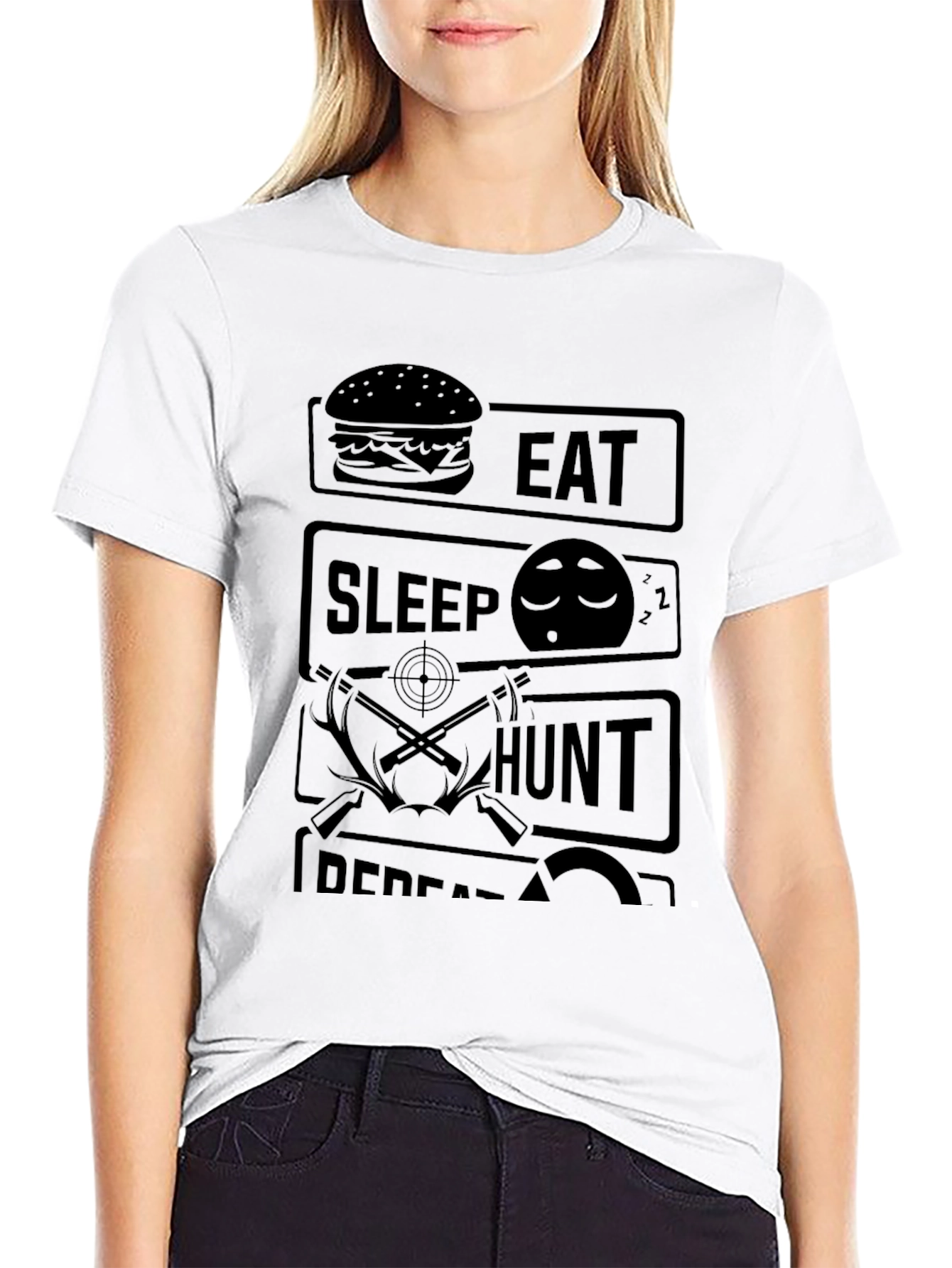 Eat Sleep Hunt Repeat Black Graphic Tee