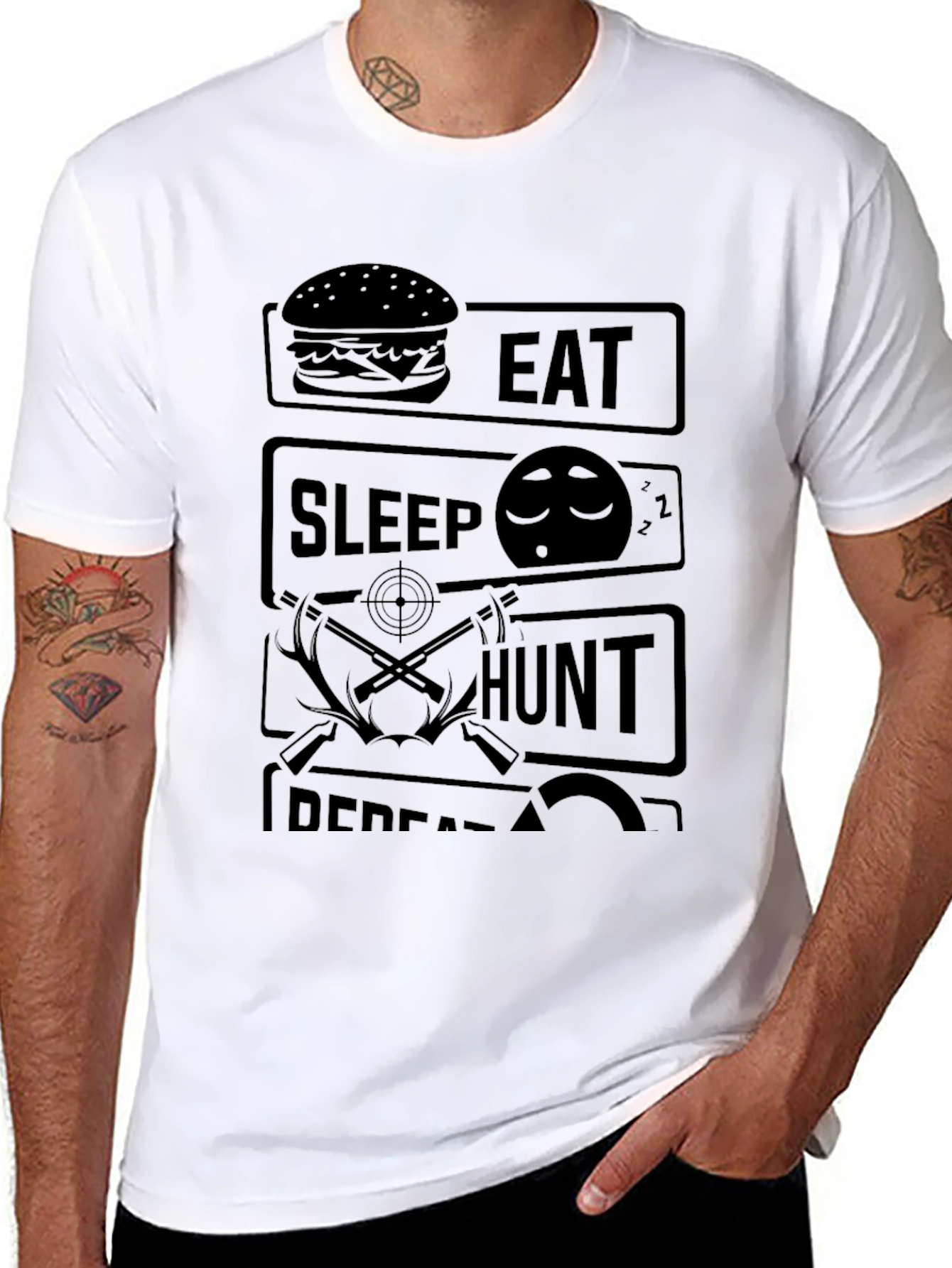 Eat Sleep Hunt Repeat Black Graphic Tee