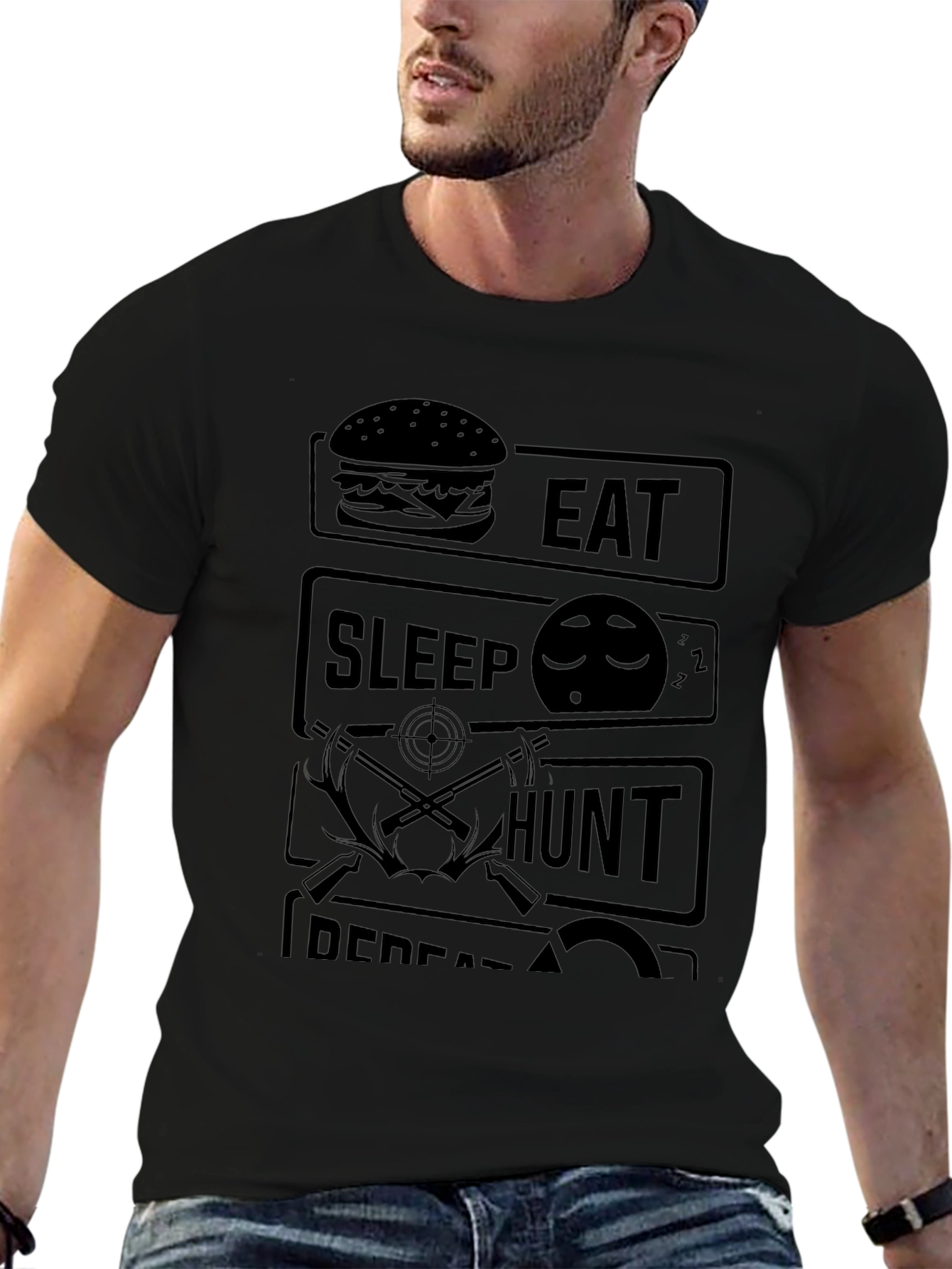Eat Sleep Hunt Repeat Black Graphic Tee