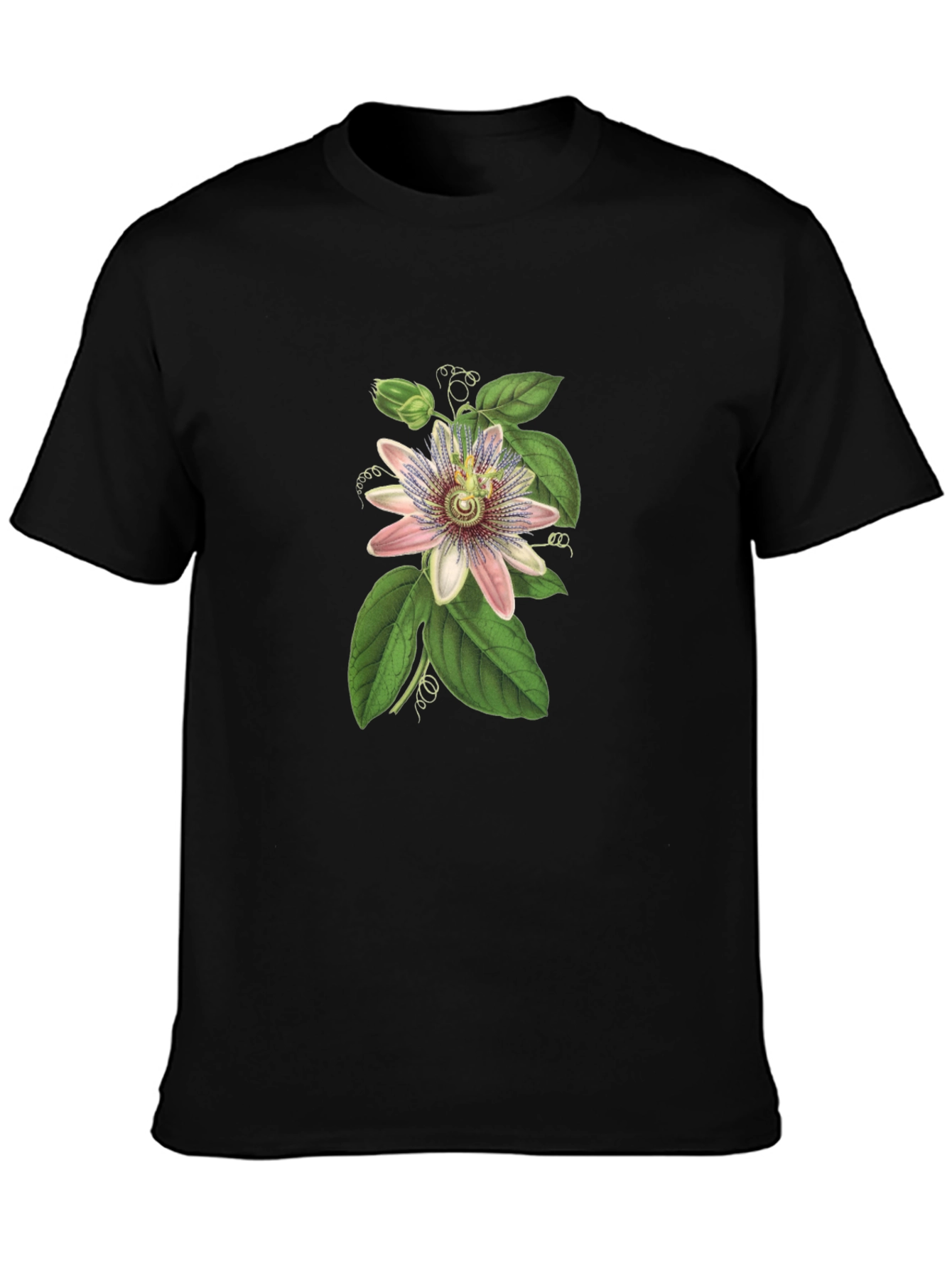 Botanical Passionflower Graphic Tee - Black