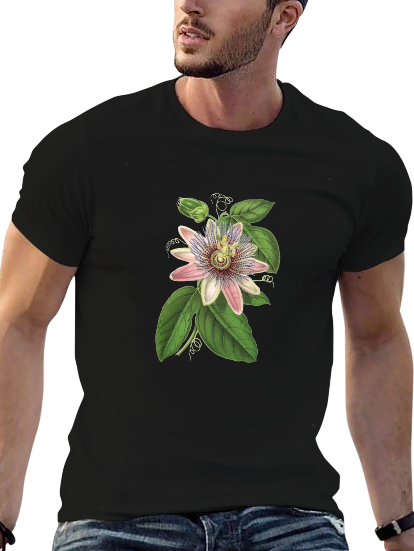 Botanical Passionflower Graphic Tee - Black