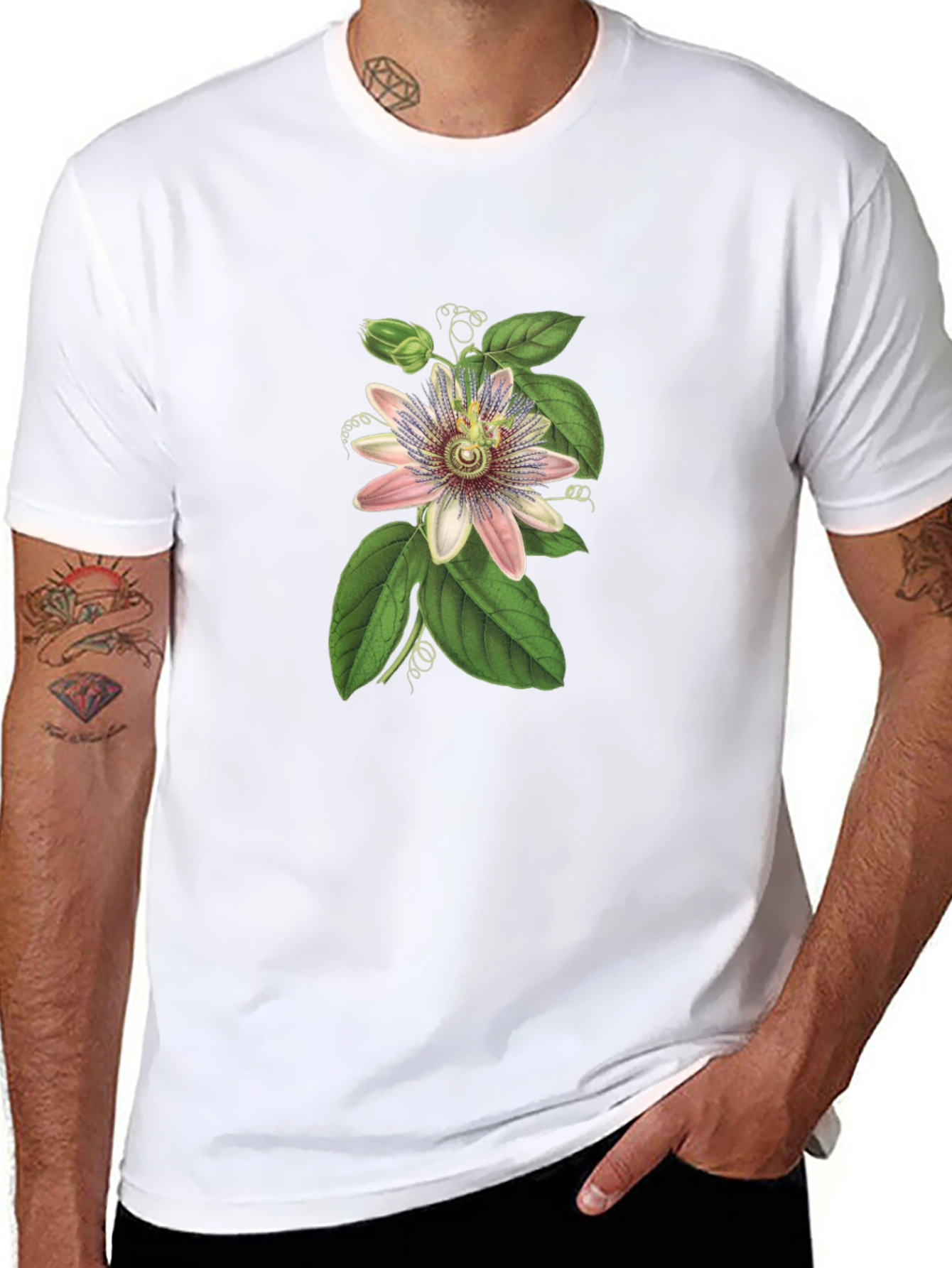 Botanical Passionflower Graphic Tee - Black
