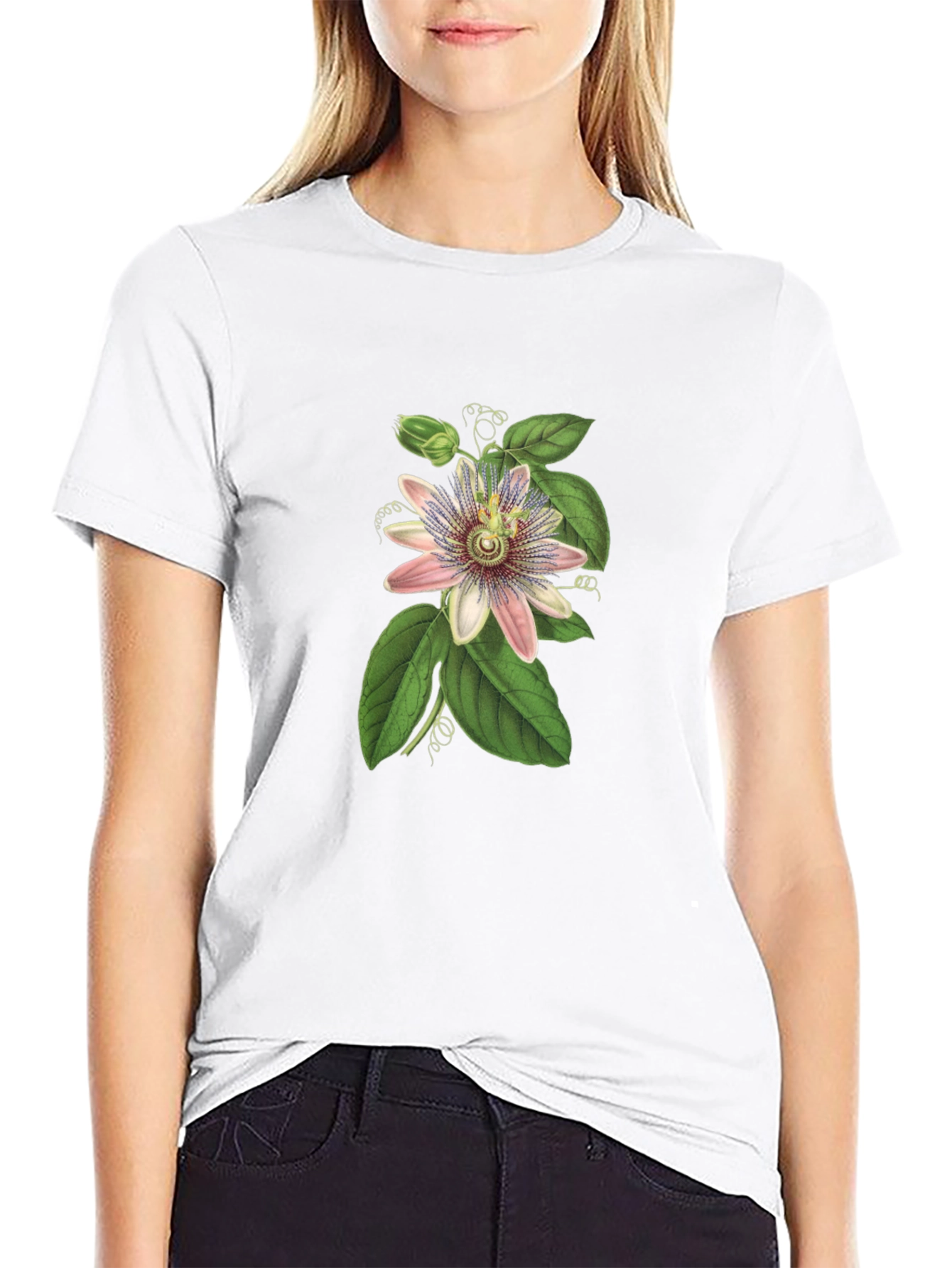 Botanical Passionflower Graphic Tee - Black