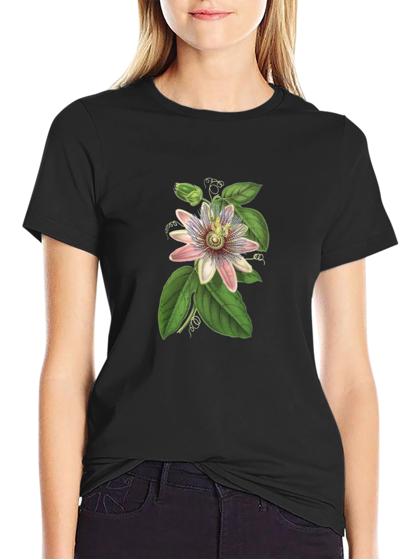 Botanical Passionflower Graphic Tee - Black