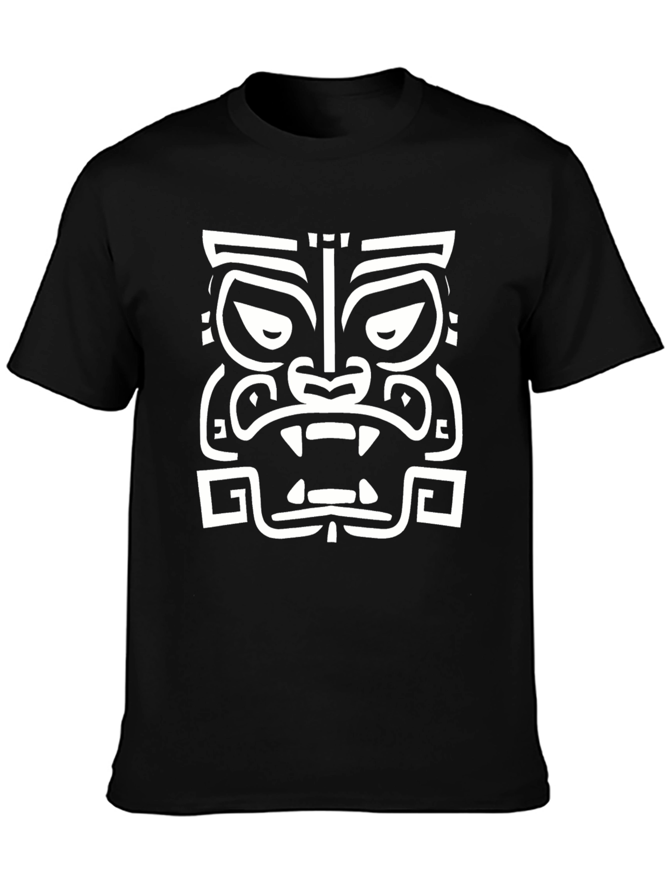 Tribal Mask Graphic T-Shirt - Casual Black Tee