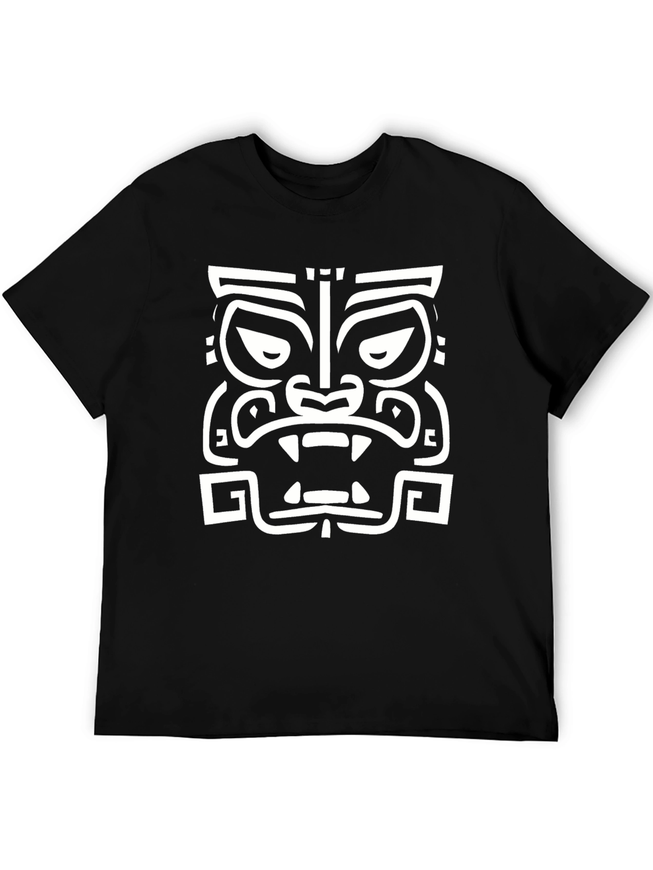 Tribal Mask Graphic T-Shirt - Casual Black Tee