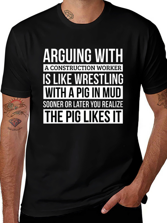 Construction Worker Pig Wrestling T-Shirt