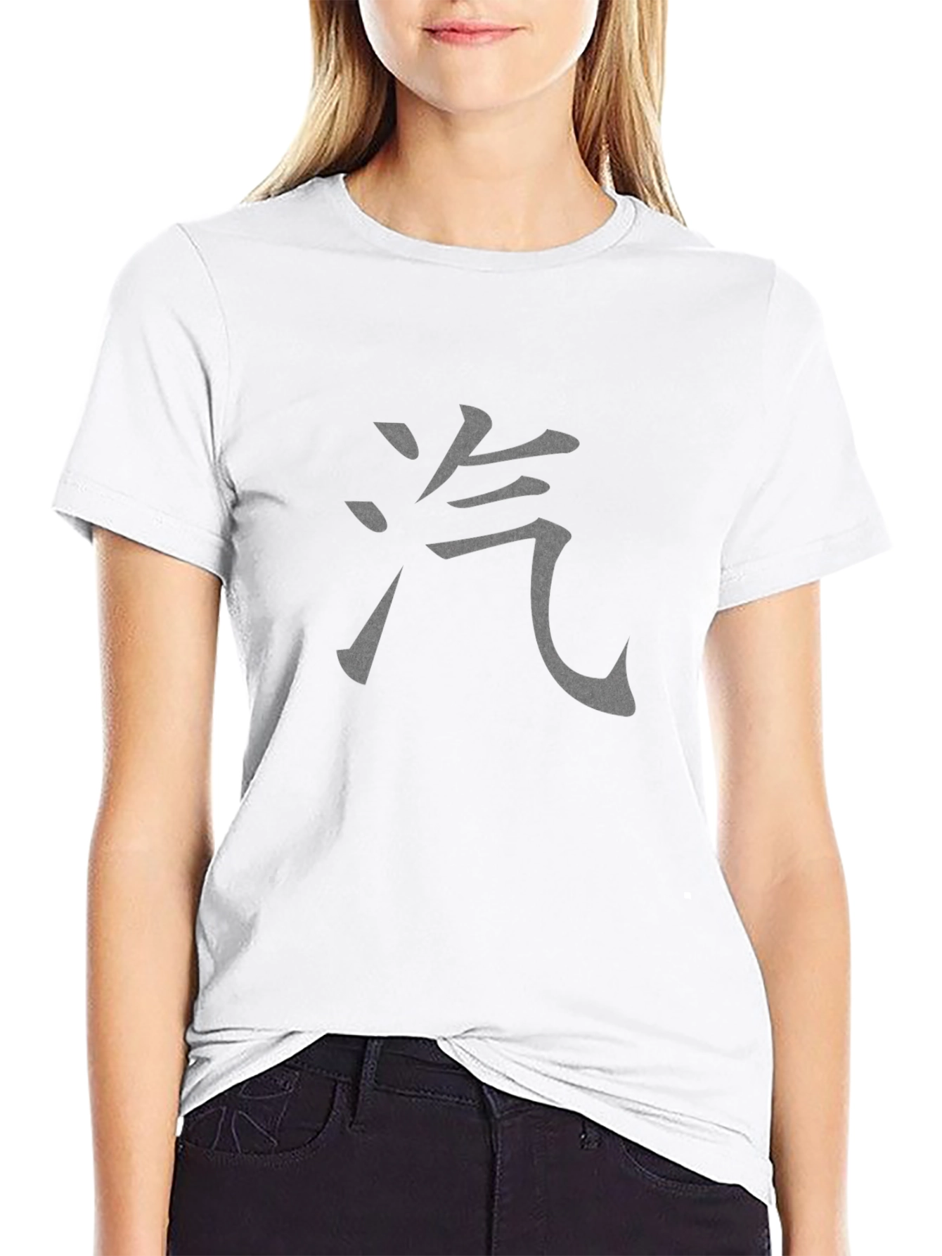 Black Tee with Asian Character Graphic Print