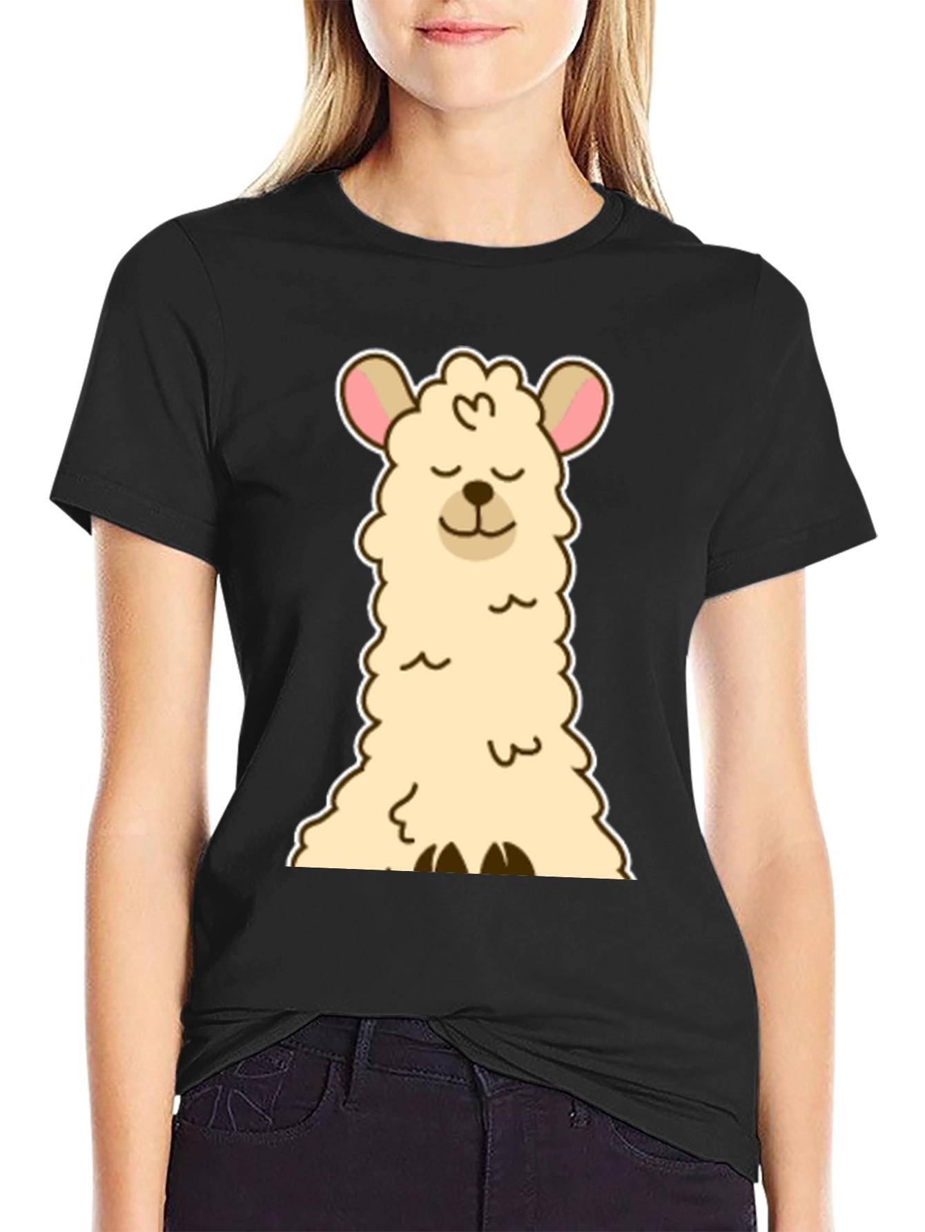 Cute Llama Graphic Tee - Black Unisex T-Shirt