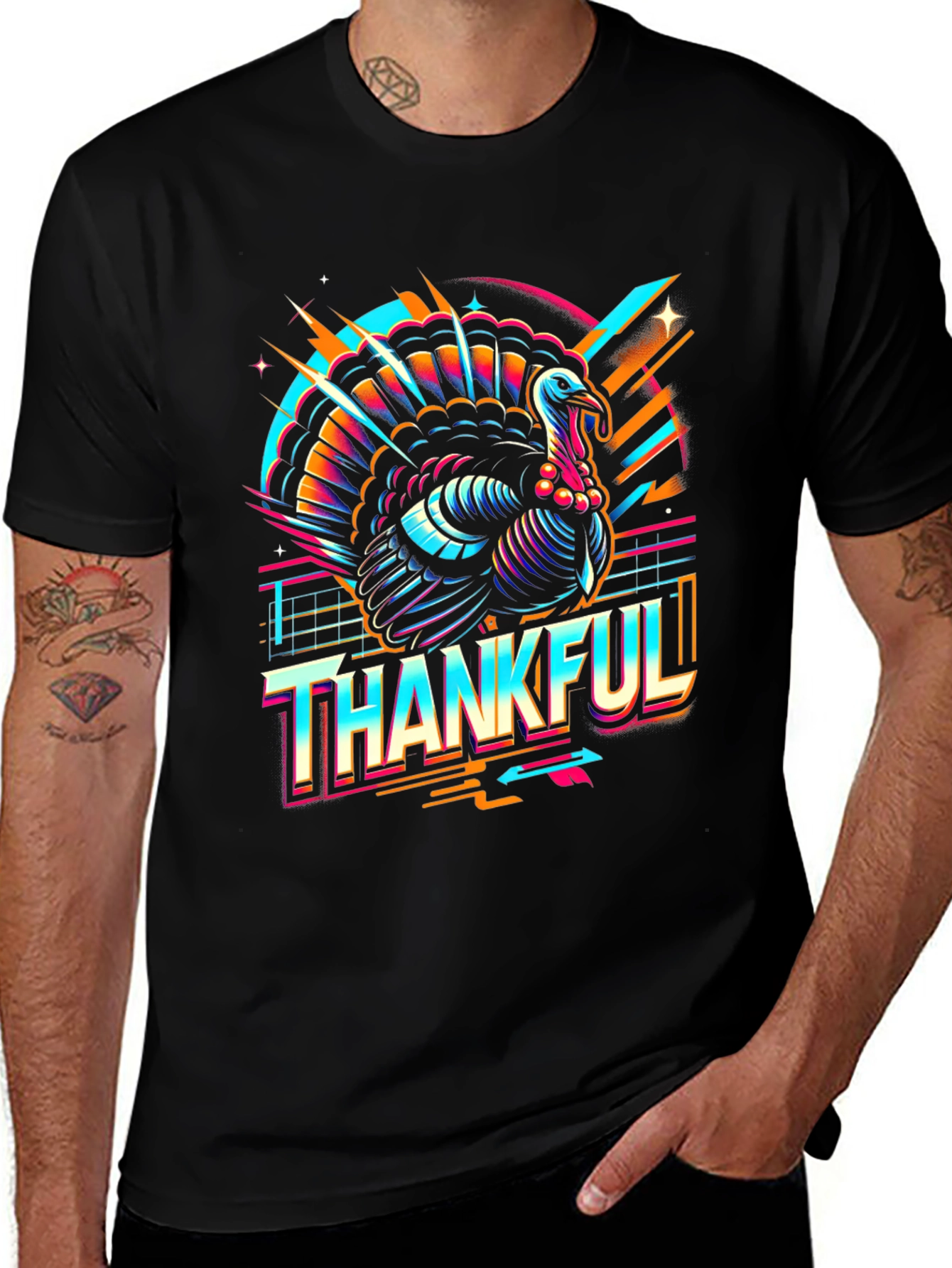 Thankful Turkey Graphic Tee - Retro Thanksgiving T-Shirt