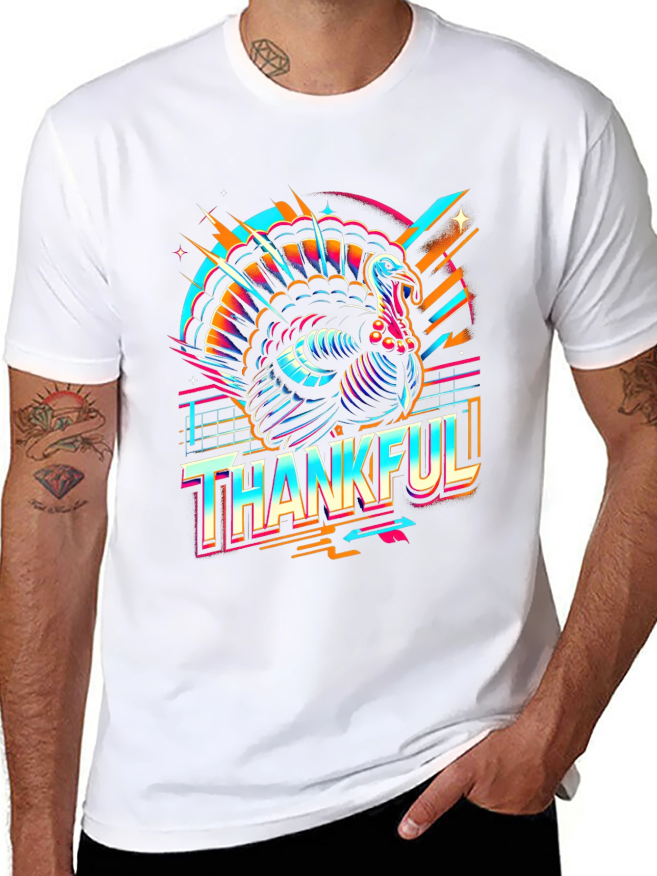Thankful Turkey Graphic Tee - Retro Thanksgiving T-Shirt
