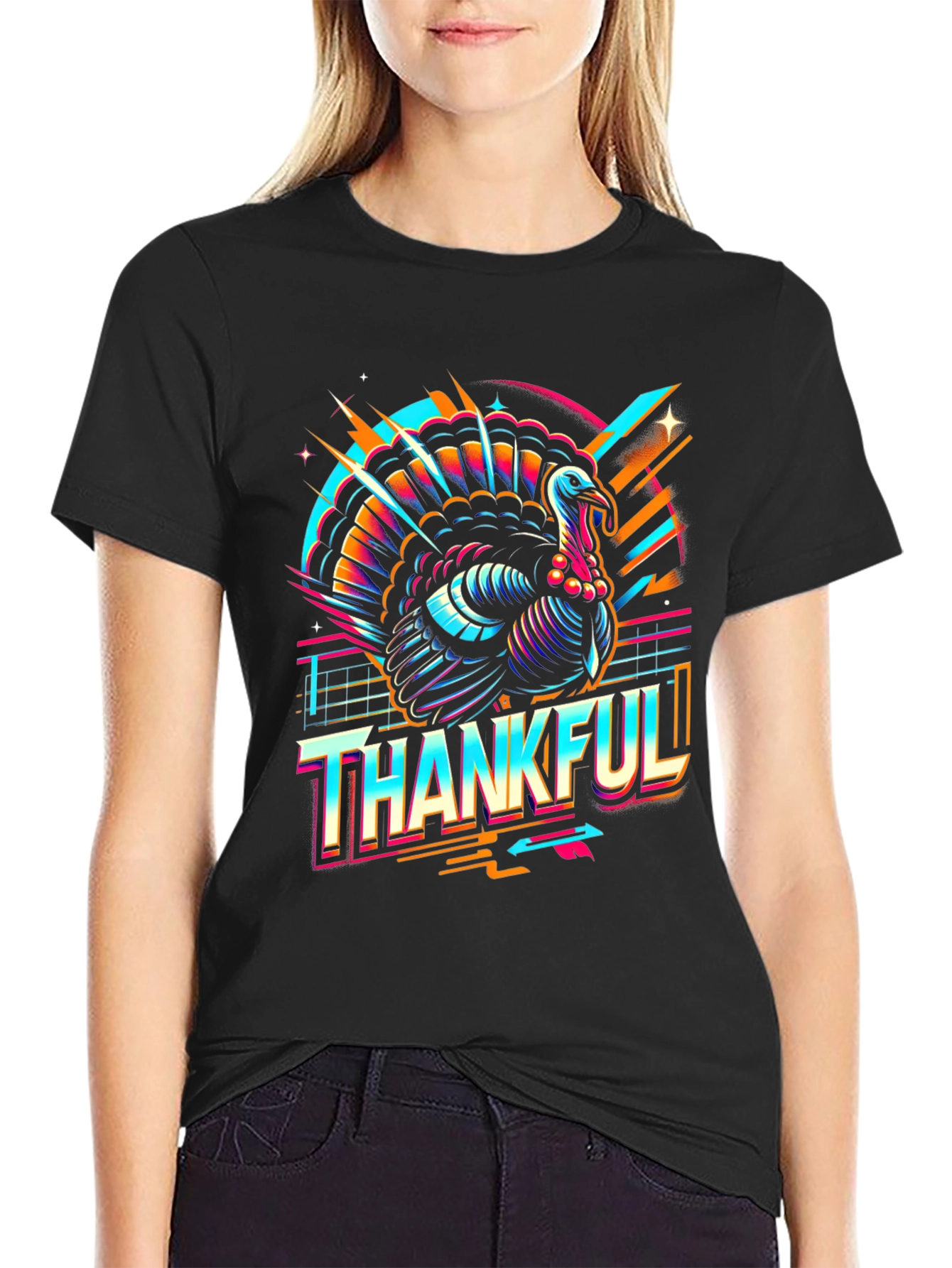 Thankful Turkey Graphic Tee - Retro Thanksgiving T-Shirt