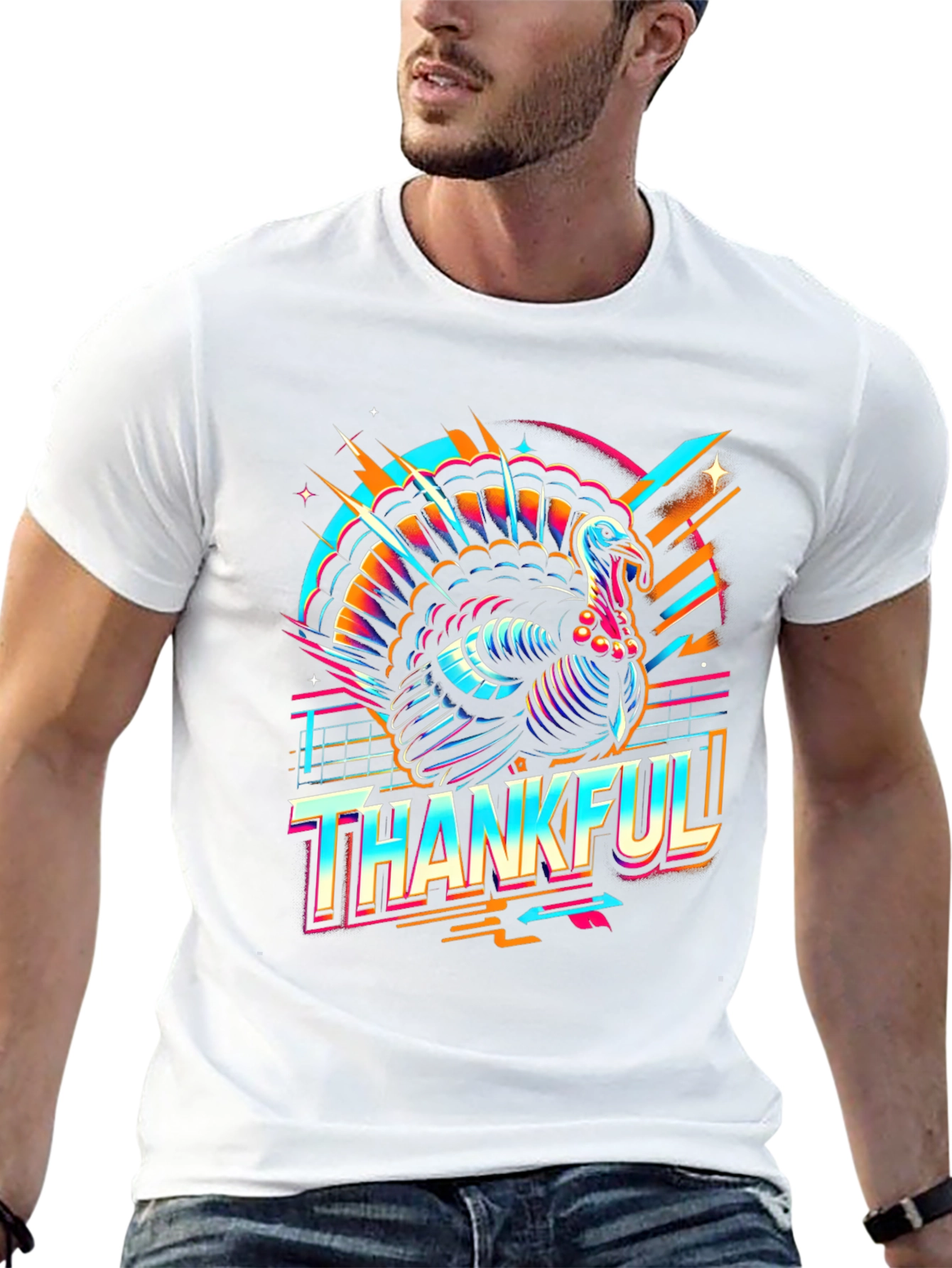 Thankful Turkey Graphic Tee - Retro Thanksgiving T-Shirt