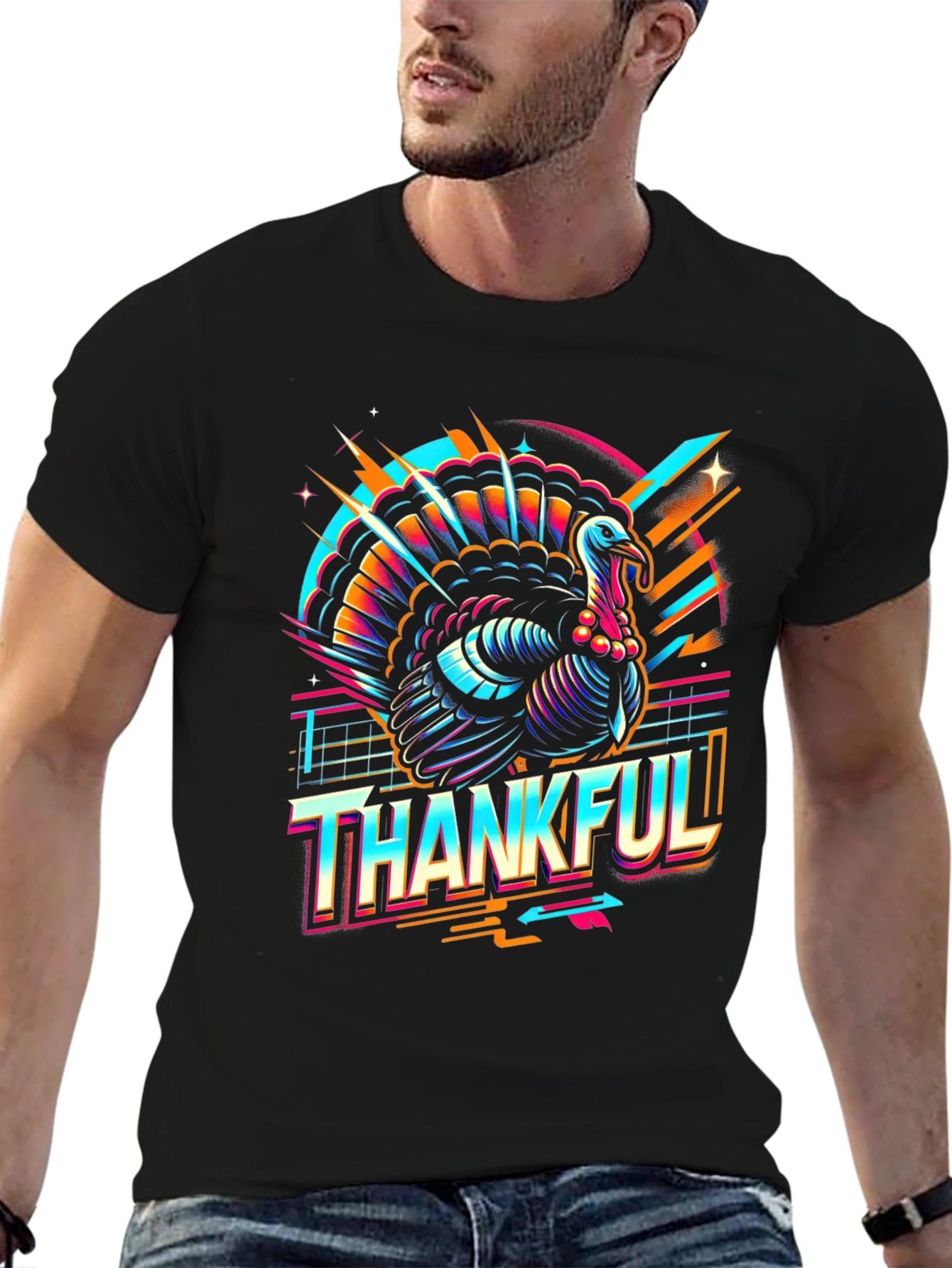Thankful Turkey Graphic Tee - Retro Thanksgiving T-Shirt