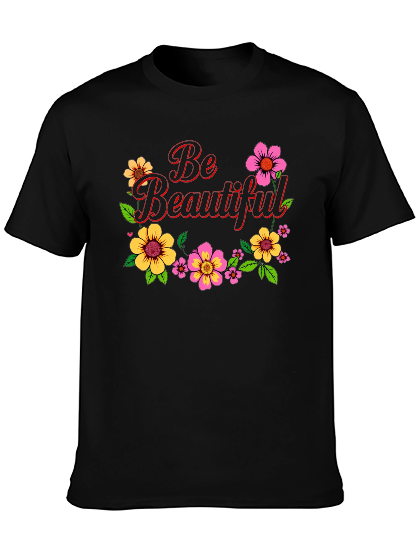 Be Beautiful Floral Graphic Black T-Shirt