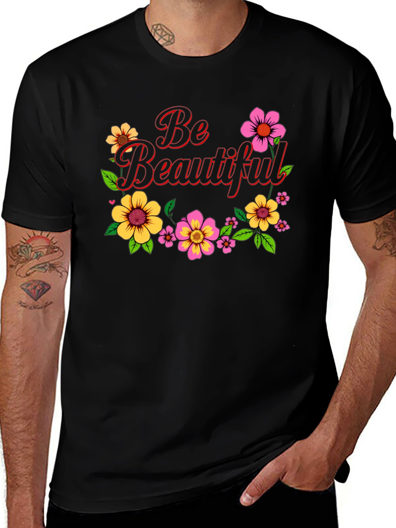 Be Beautiful Floral Graphic Black T-Shirt