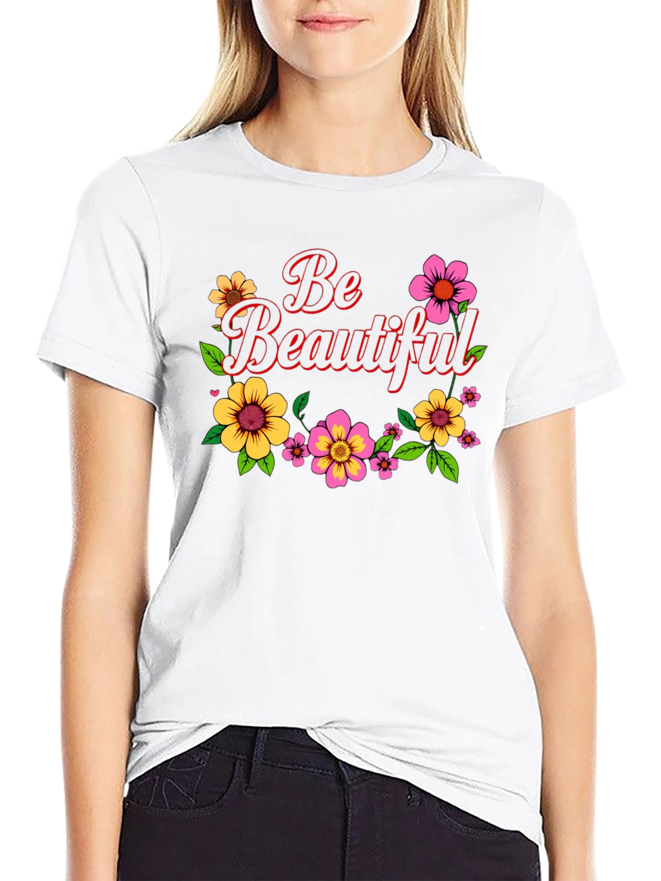 Be Beautiful Floral Graphic Black T-Shirt