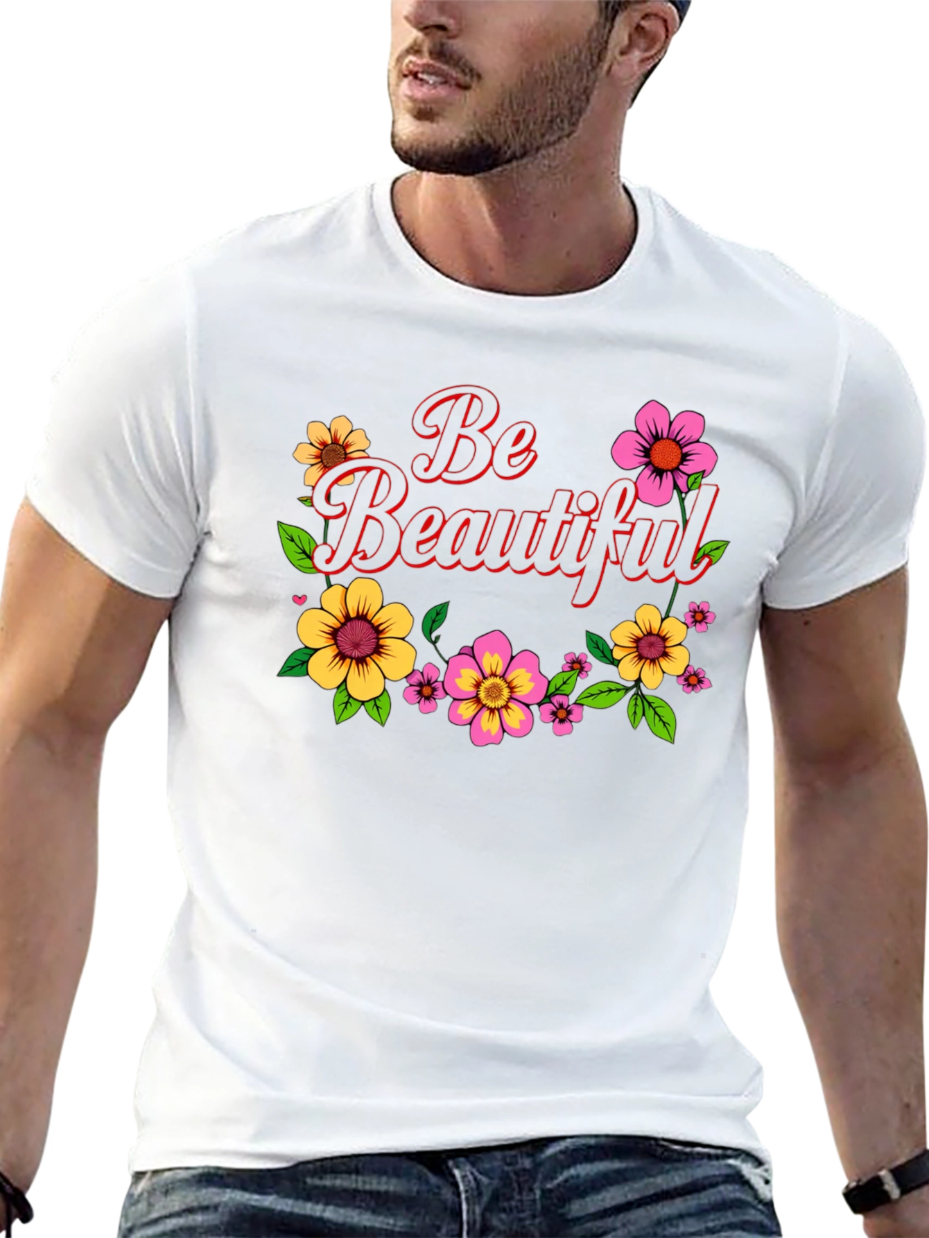 Be Beautiful Floral Graphic Black T-Shirt
