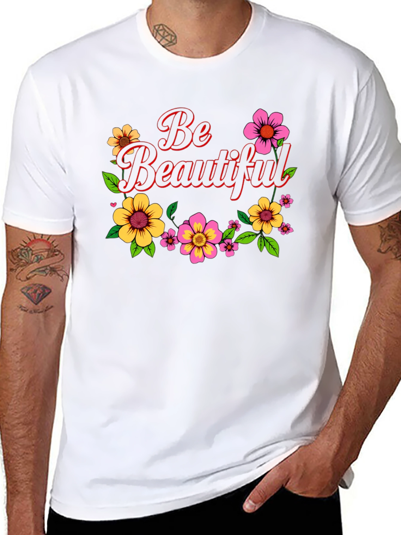 Be Beautiful Floral Graphic Black T-Shirt