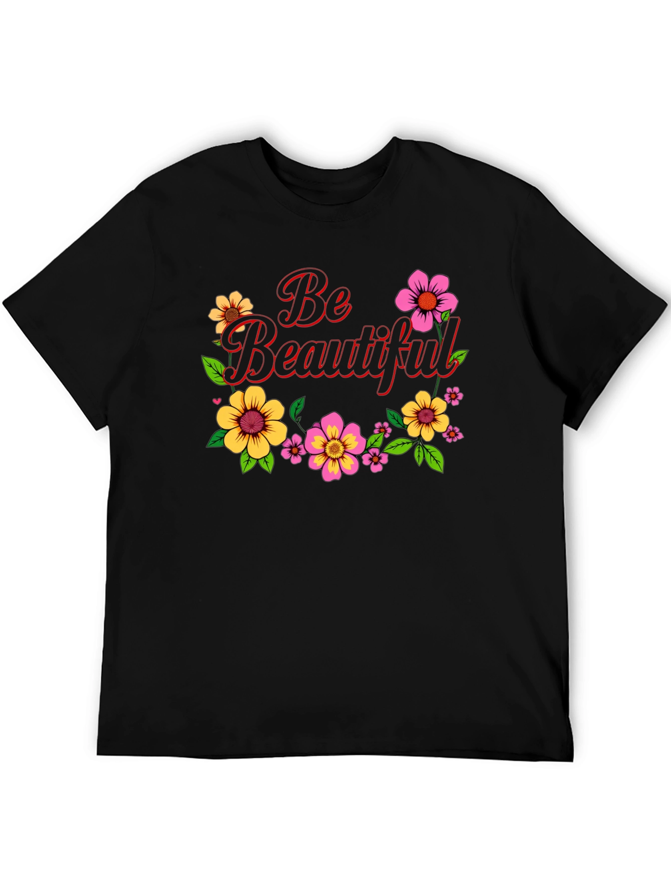 Be Beautiful Floral Graphic Black T-Shirt