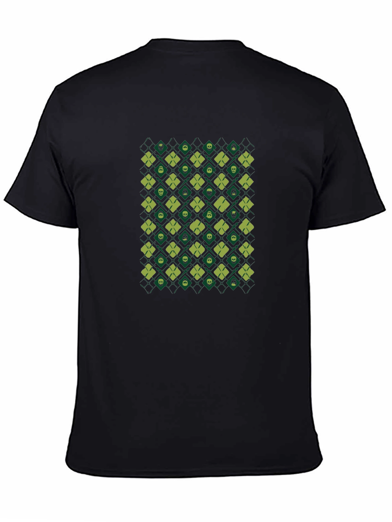 Skull & Clover Pattern Black T-Shirt