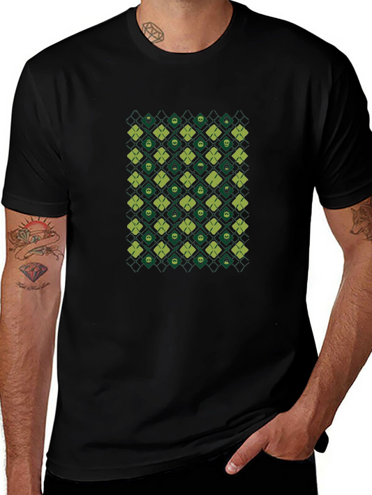 Skull & Clover Pattern Black T-Shirt