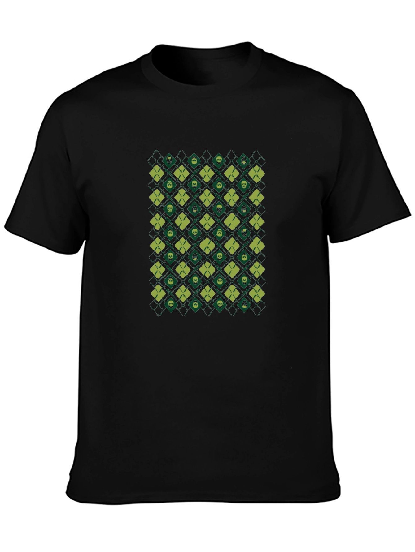 Skull & Clover Pattern Black T-Shirt