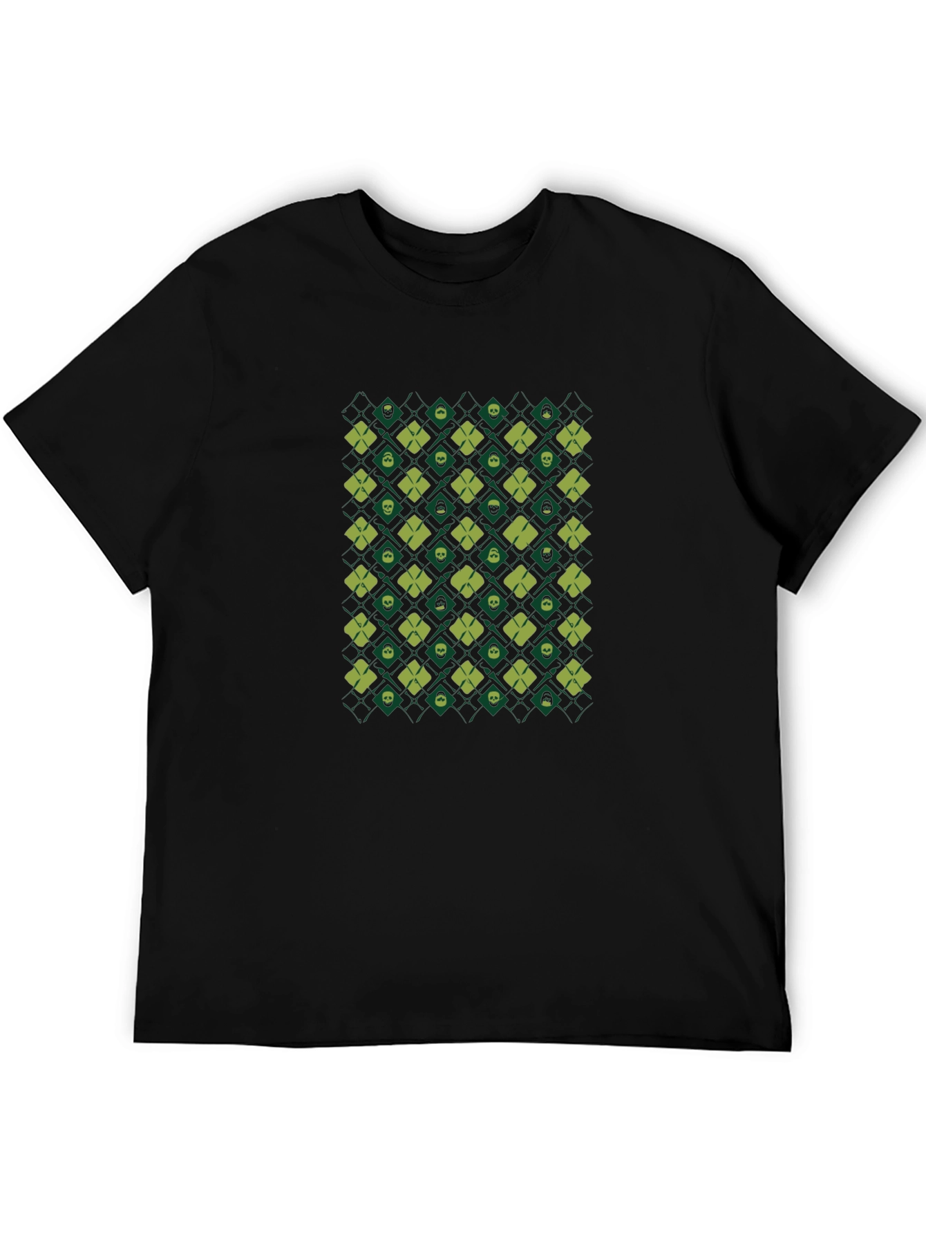Skull & Clover Pattern Black T-Shirt