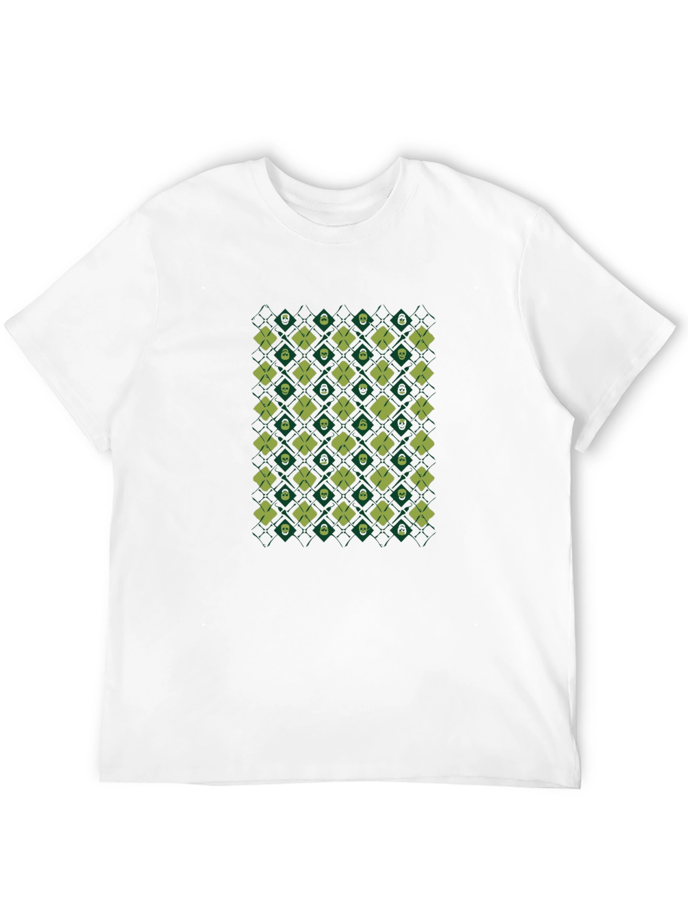 Skull & Clover Pattern Black T-Shirt