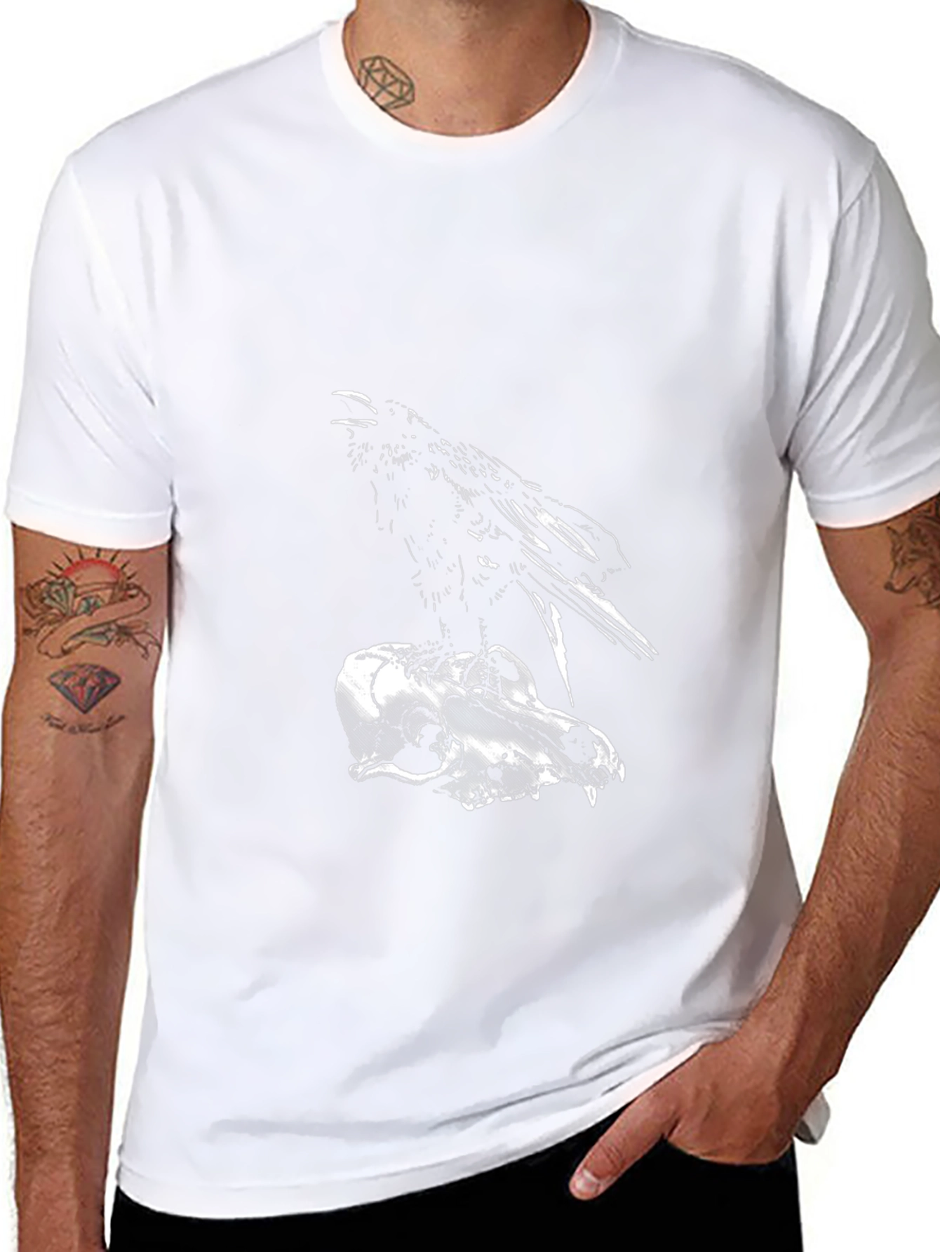 Raven on Skull Graphic Tee - Dark Gothic Style