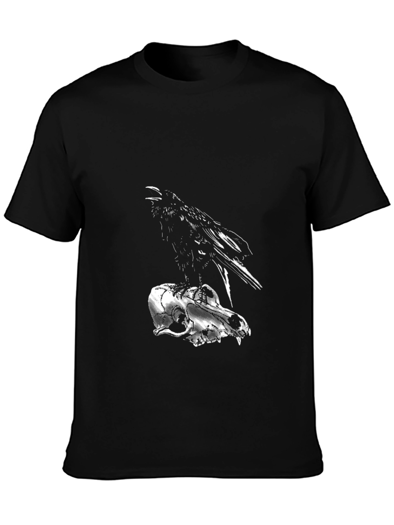 Raven on Skull Graphic Tee - Dark Gothic Style