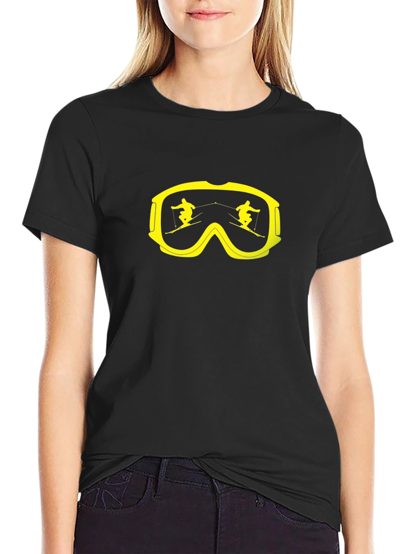 Ski Goggles Graphic Tee - Black Cotton T-Shirt