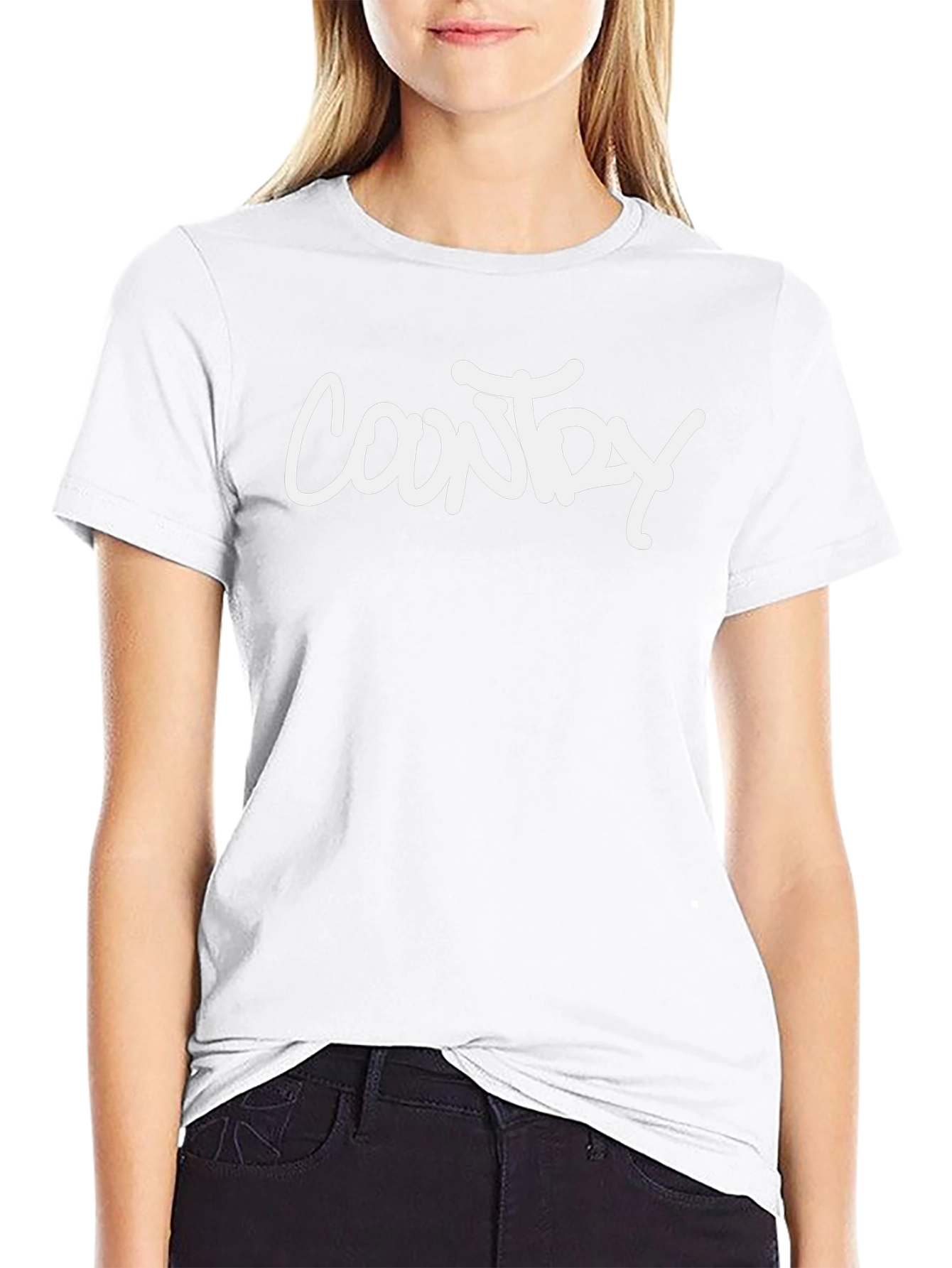 Country White Text Graphic Black T-Shirt