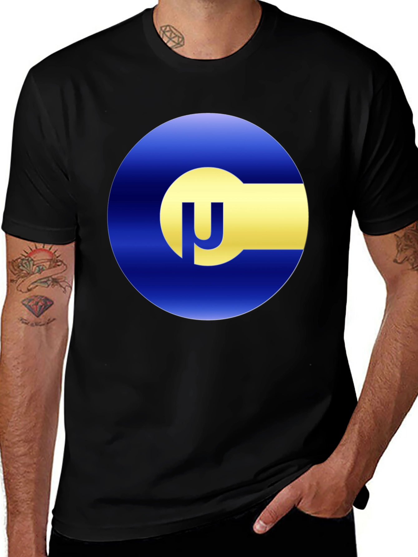 Blue & Gold Circle Logo Black T-Shirt