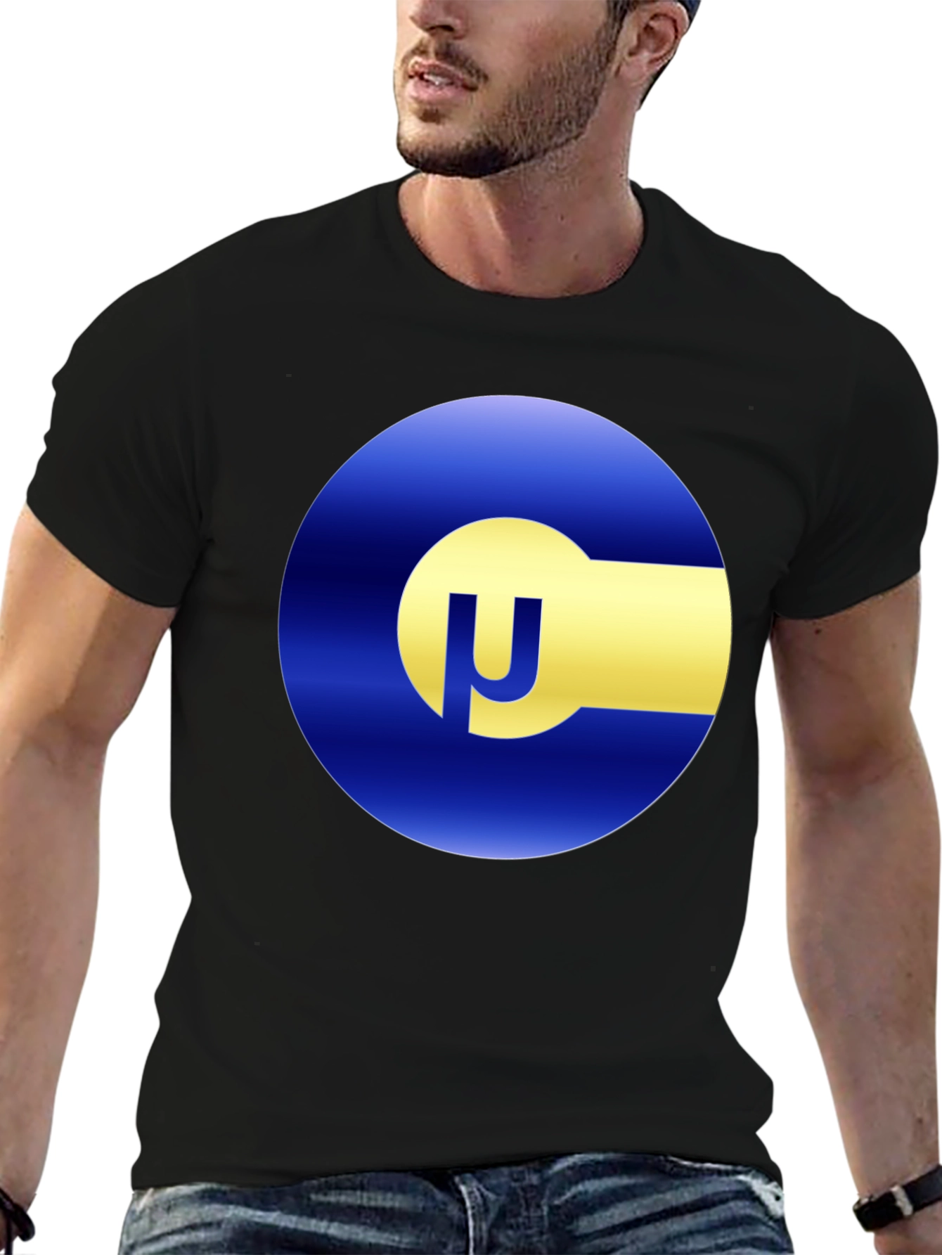 Blue & Gold Circle Logo Black T-Shirt
