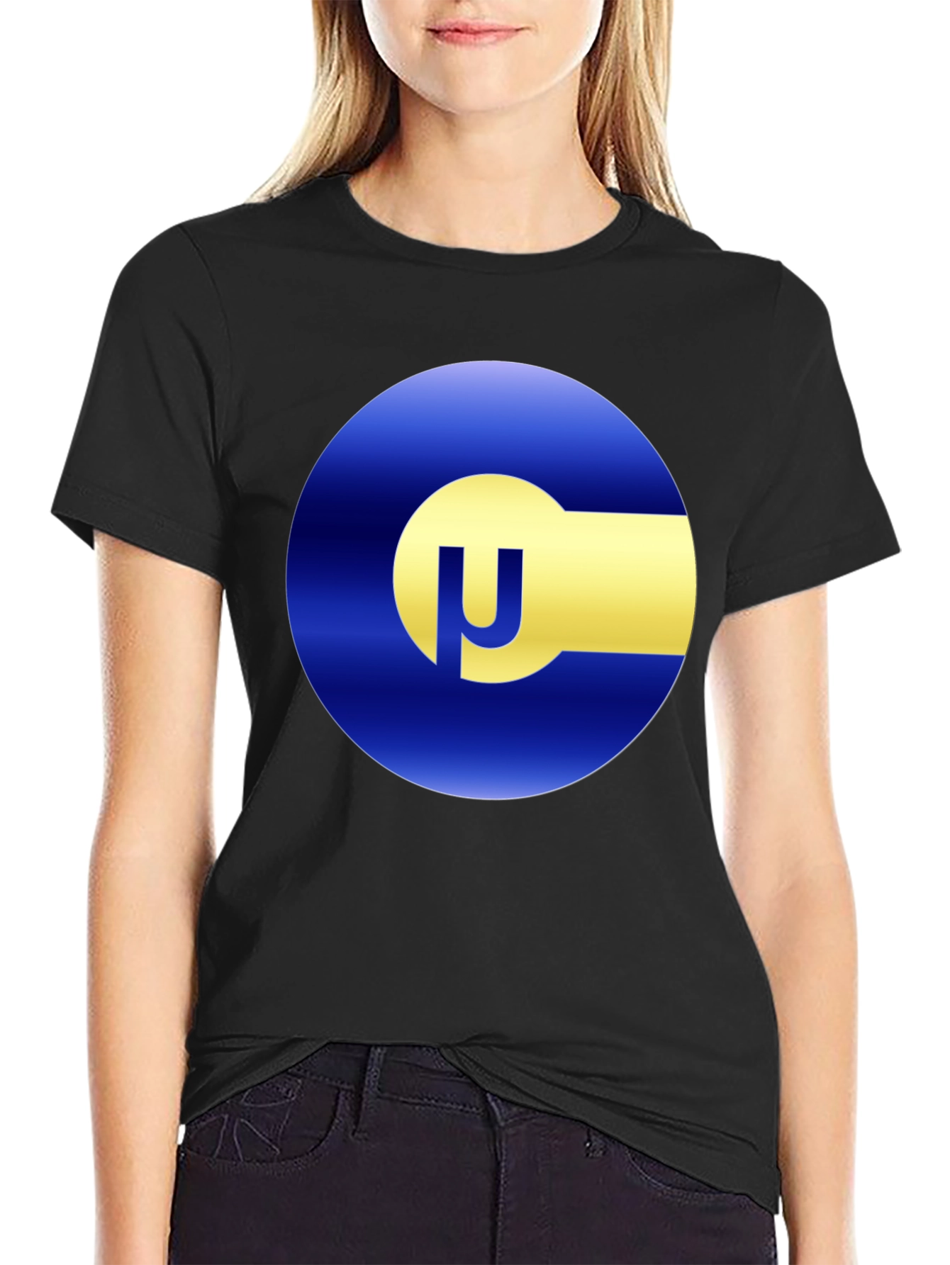 Blue & Gold Circle Logo Black T-Shirt