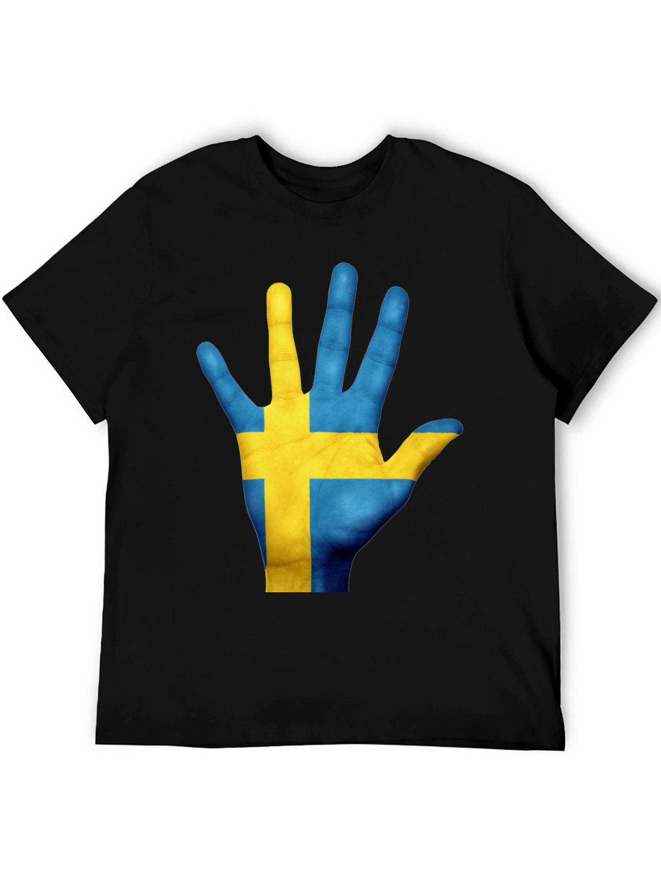 Sweden Flag Hand T-Shirt - Black