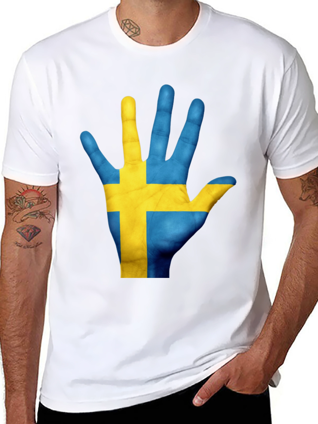 Sweden Flag Hand T-Shirt - Black