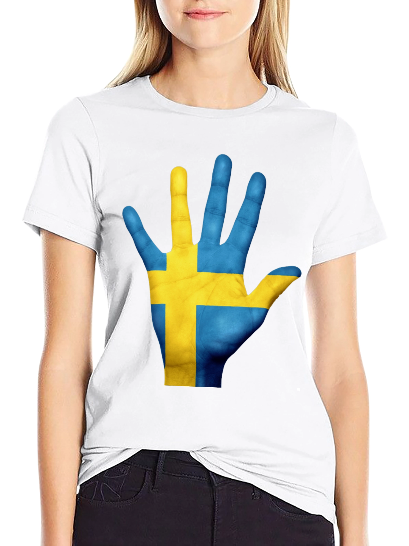 Sweden Flag Hand T-Shirt - Black