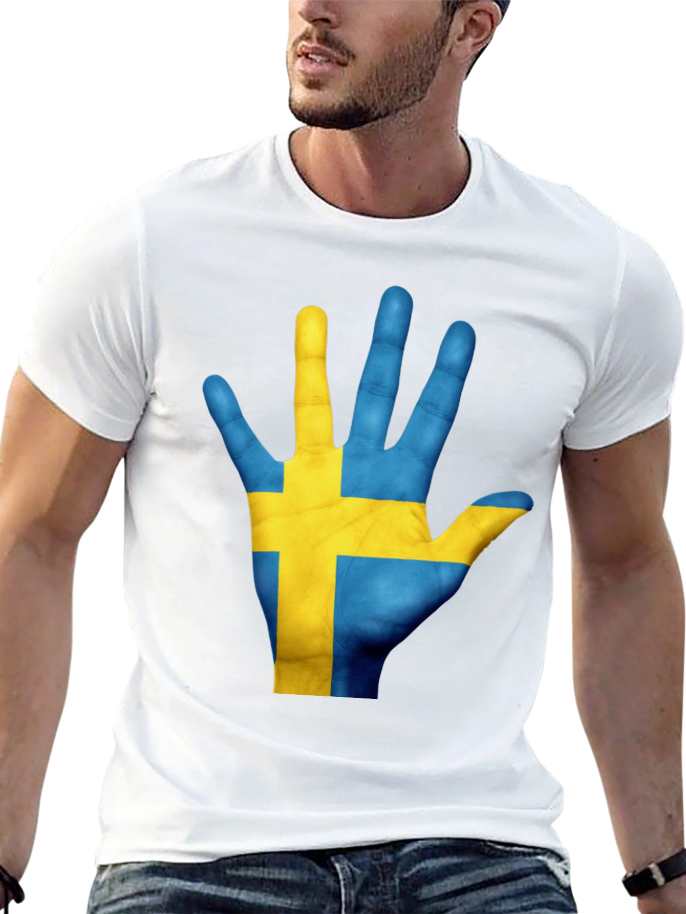 Sweden Flag Hand T-Shirt - Black