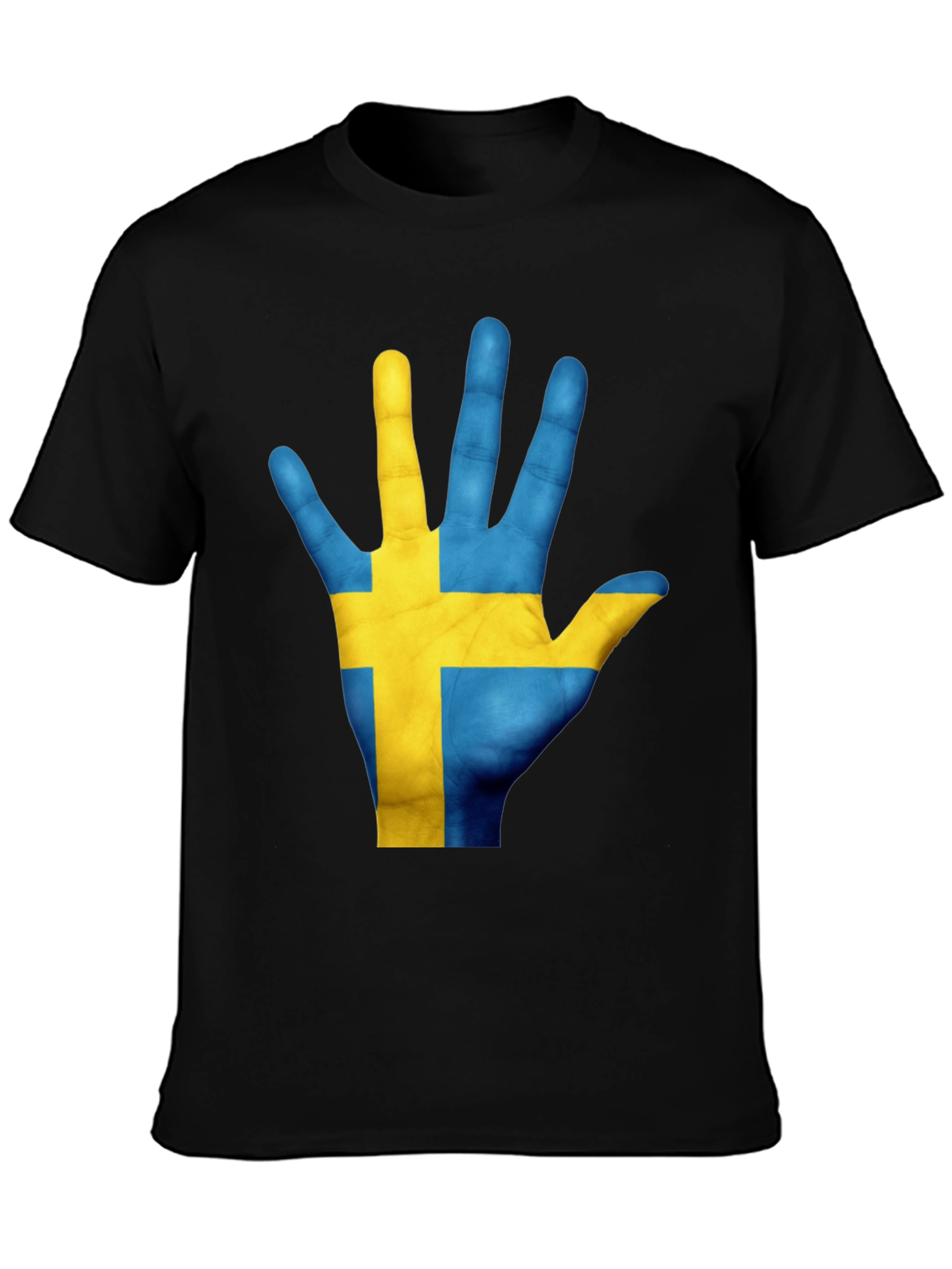 Sweden Flag Hand T-Shirt - Black