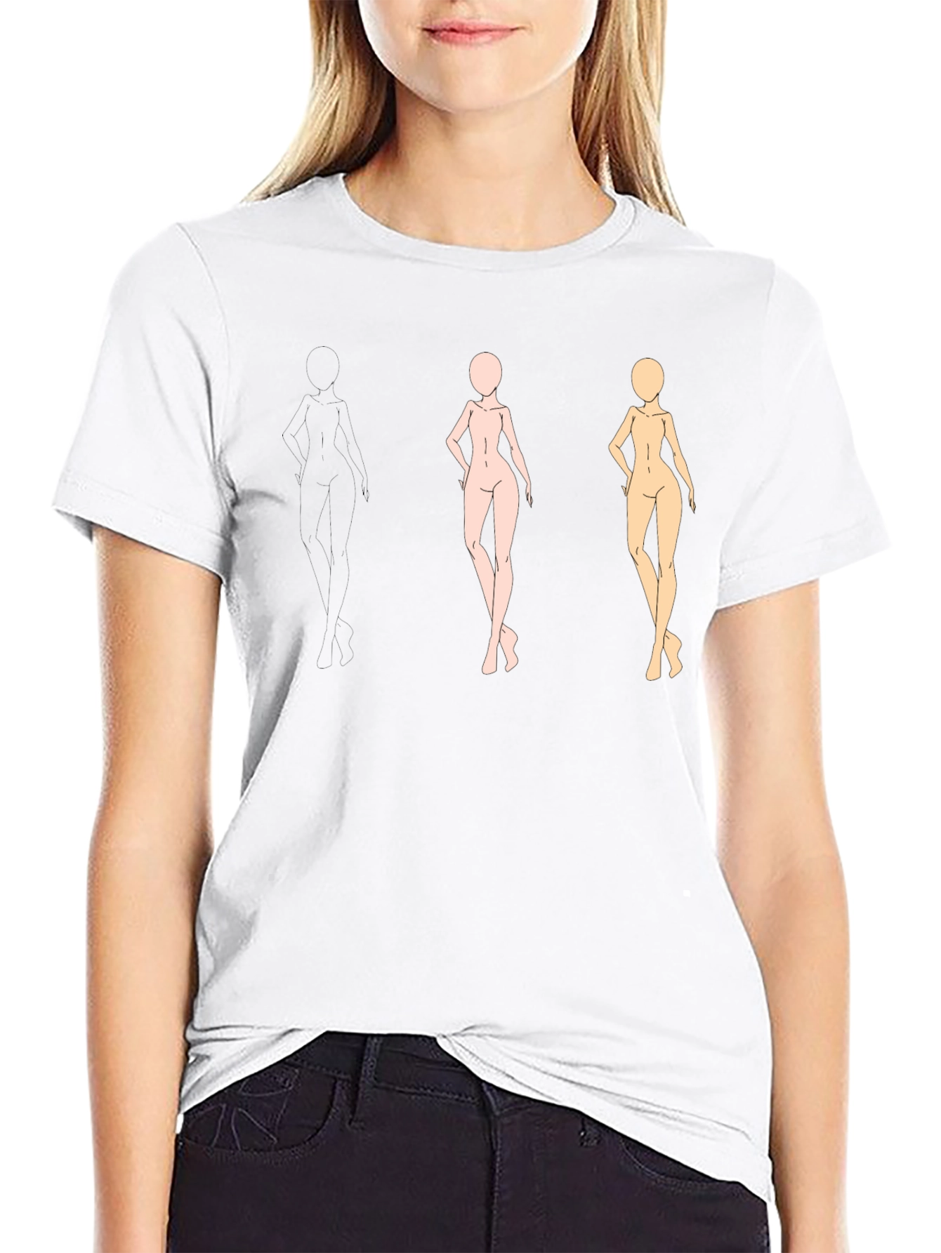 Trendy Black Tee with Figure Sketches