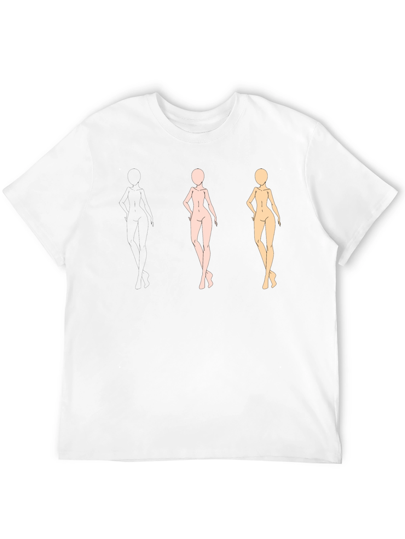 Trendy Black Tee with Figure Sketches